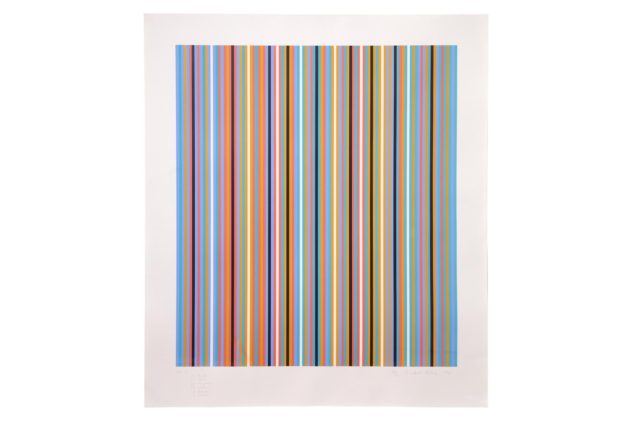 Bridget Riley Abstract Print - RA 2 -- Print, Coloured Lines, Abstract, Op Art by Bridget RIley