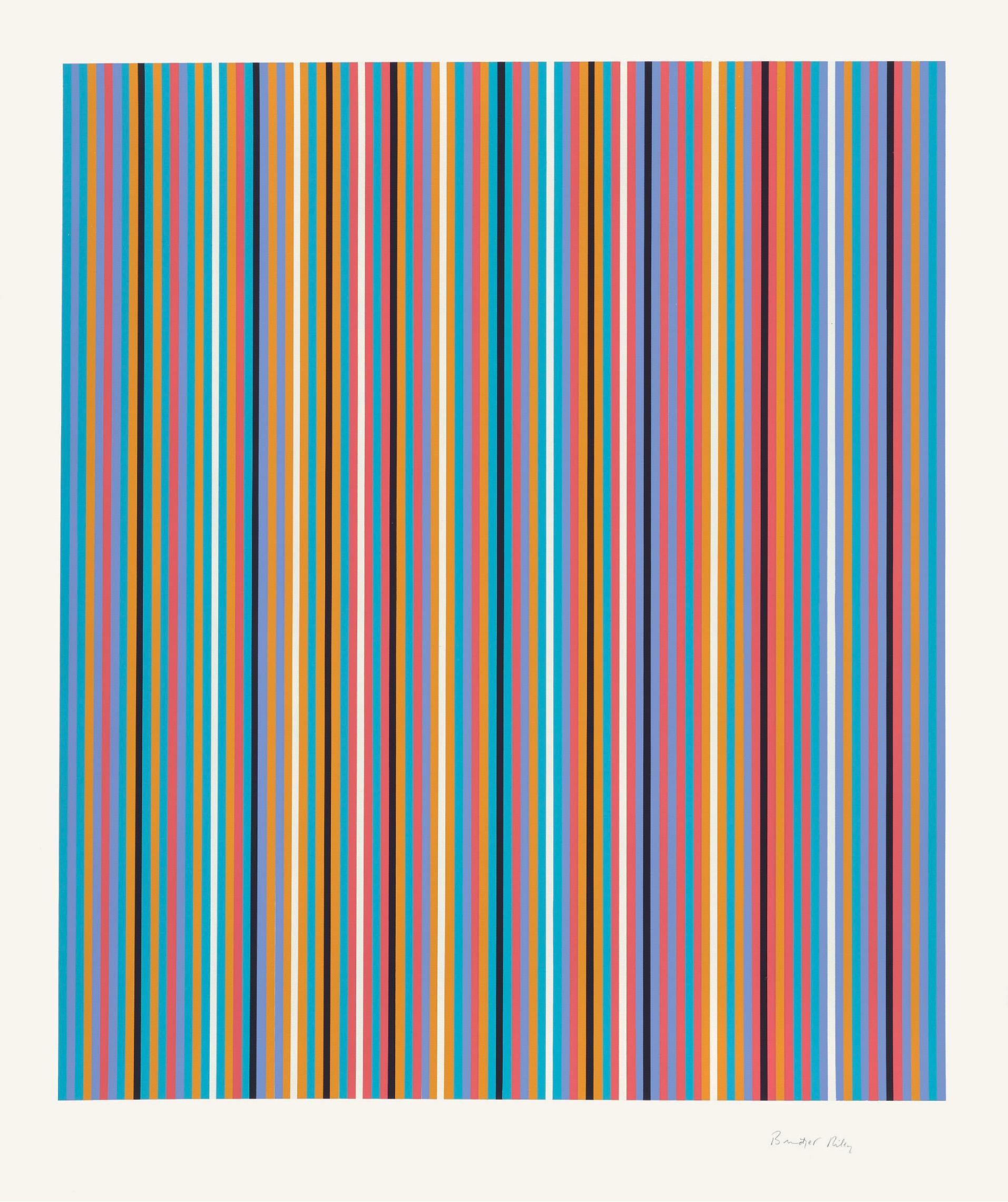 Bridget Riley is an abstract painter who came to prominence in the American Op Art movement of the 1960s, after her inclusion in the 1965 exhibition “The Responsive Eye” at The Museum of Modern Art. There, her black-and-white paintings—which created