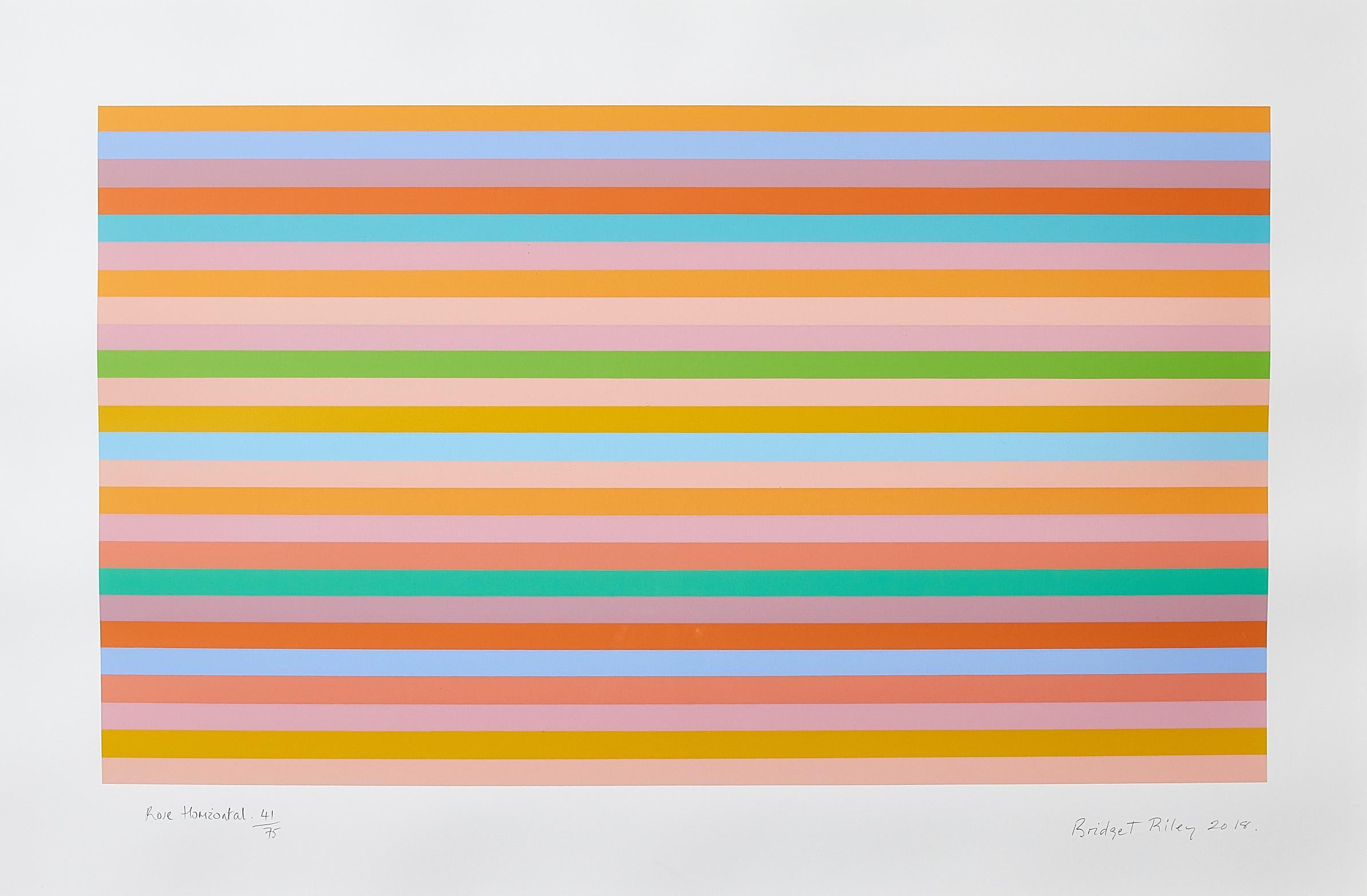 BRIDGET RILEY
Rose Horizontal, 2018

Screenprint in colours, on Fabriano 5 paper
Signed, titled, dated and numbered from the edition of 75
Printed by Artizan Editions, Forest of Dean
Image: 47.7 x 82.3 cm (18.7 x 32.4 in)
Sheet: 64.3 x 97.6 cm (25.3