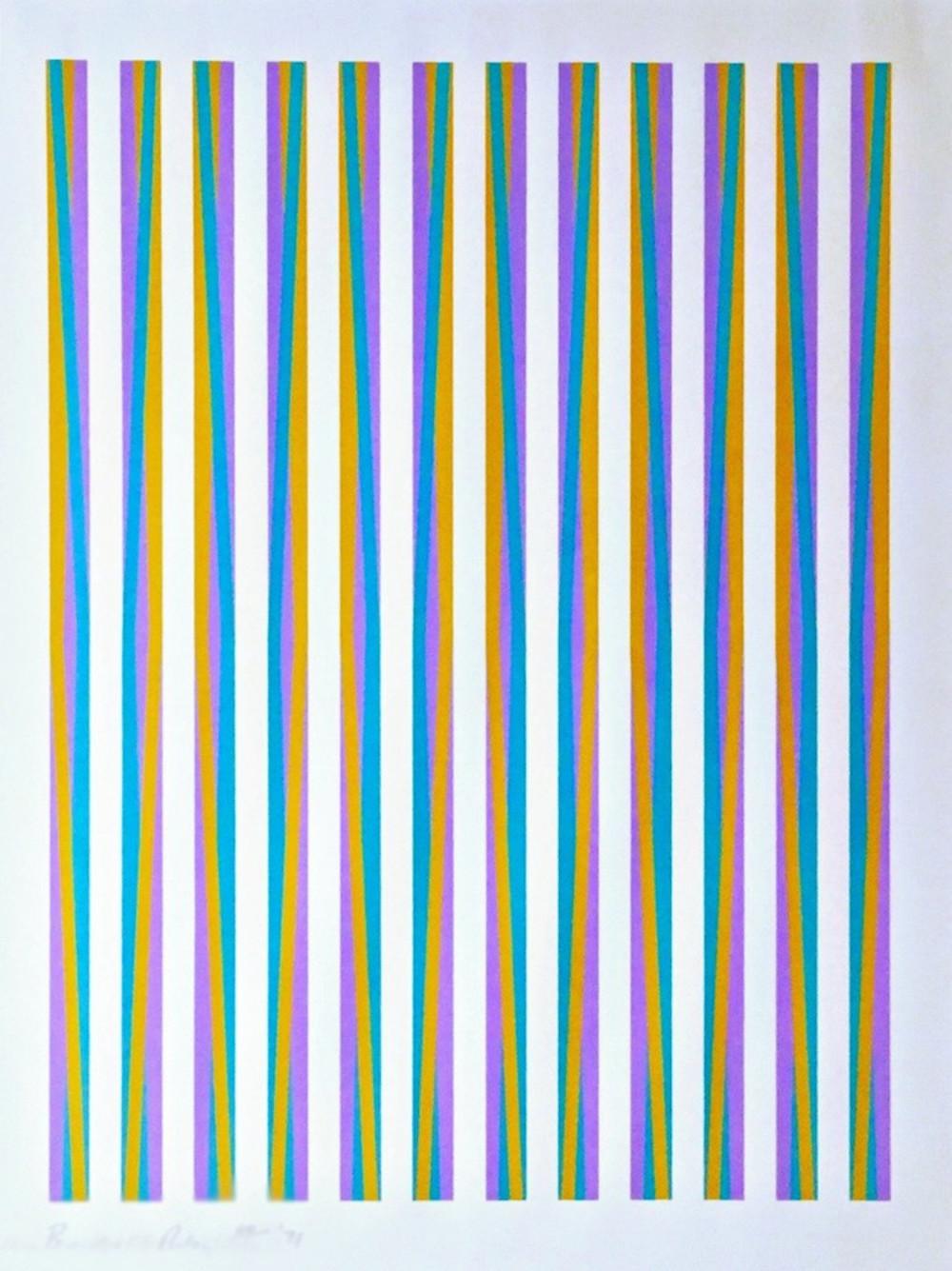 Bridget Riley Abstract Print - Silkscreen for Conspiracy: The Artist as Witness, iconic 1970s, signed/N Framed