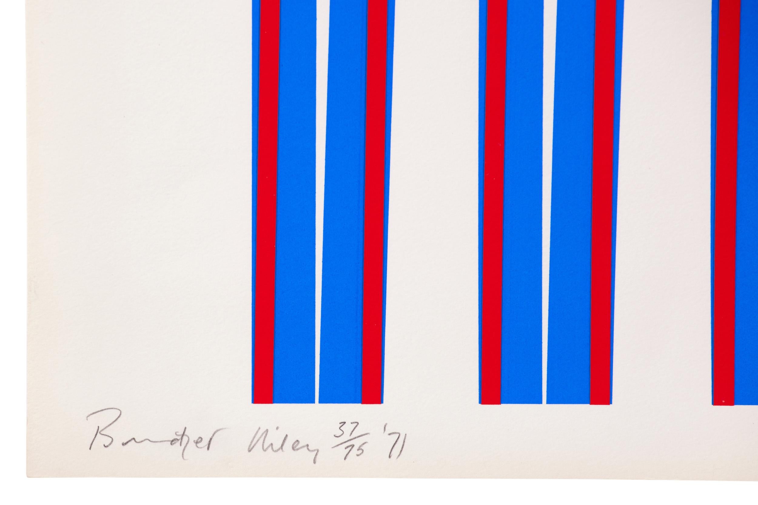 Untitled [Elongated Triangles 1], 1971
Bridget Riley

Screenprint in colours, on wove
Signed, dated and numbered from the edition of 75
Printed by Kelpra Studio, London
Image: 97 × 27.4 cm (38.2 × 10.8 in)
Sheet: 102.1 × 42.5 cm (40.1 × 16.7