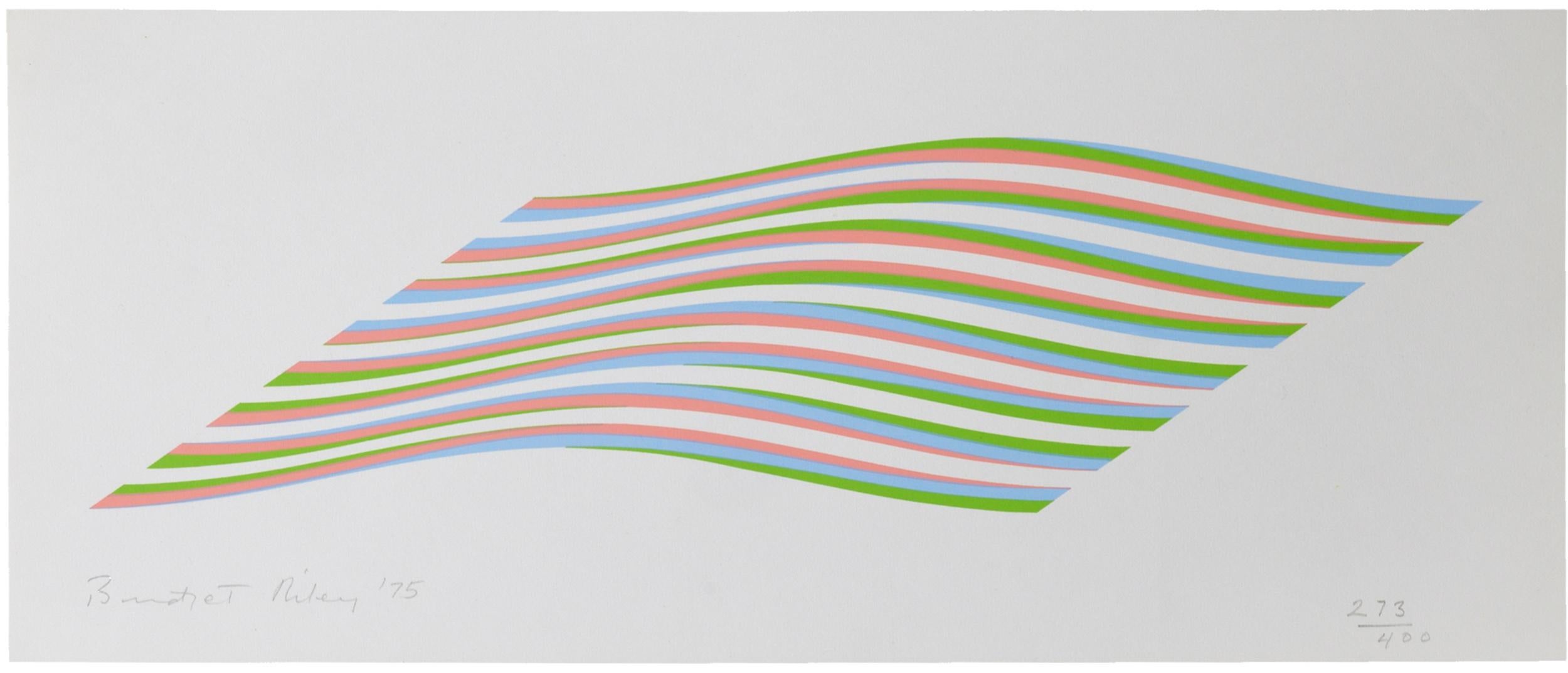 Untitled [Wave], 1975
Bridget Riley

Screenprint in colours, on wove
Signed, dated and numbered from the edition of 400
Printed by Graham Henderson, London
Published by Galerie Beyeler, Basel
Image: 11.5 × 42.8 cm (4.5 × 16.8 in)
Sheet: 19.9 × 48 cm