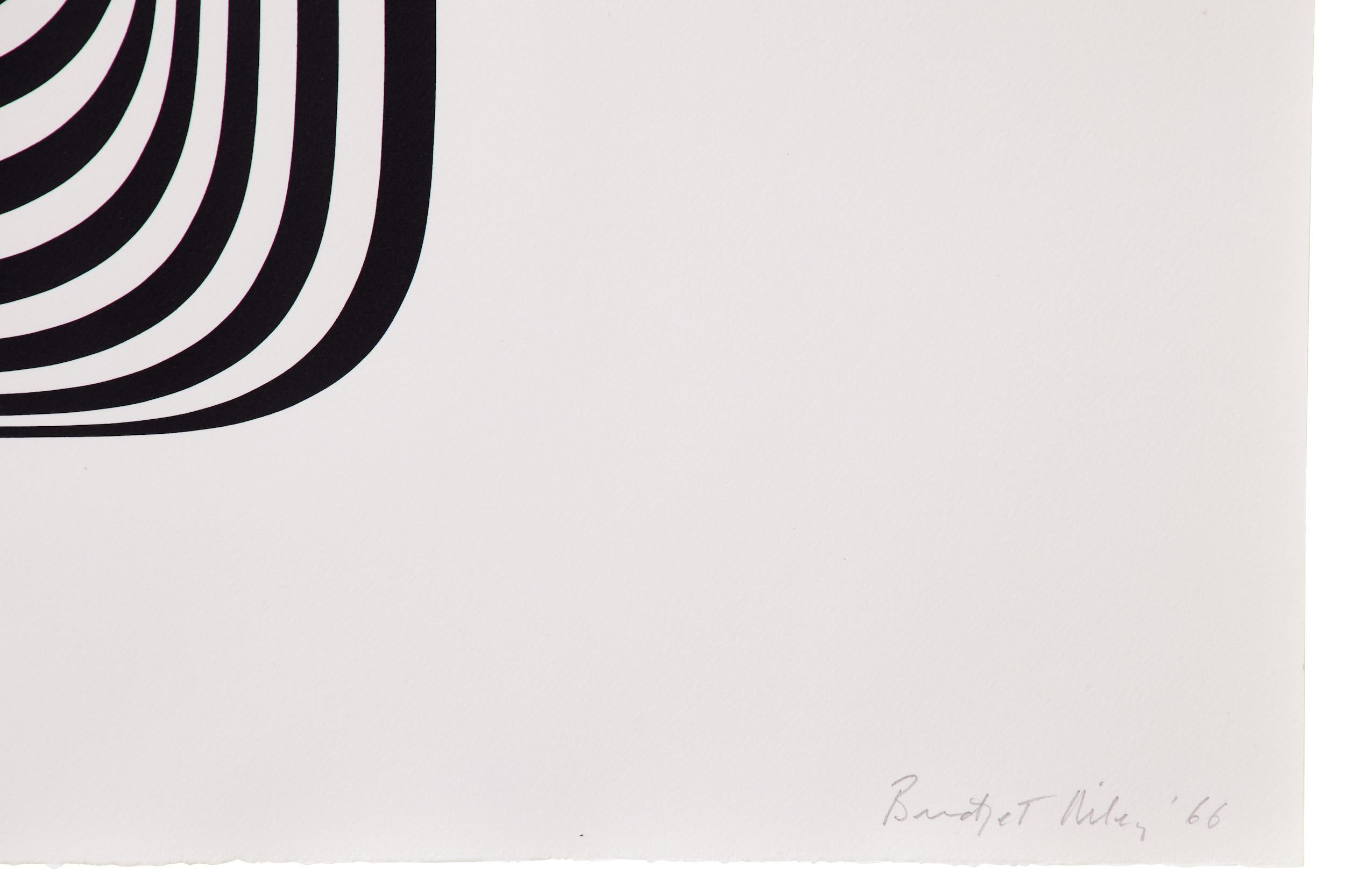 Untitled [Winged Curve], 1966
Bridget Riley

Screenprint in black, on wove
Signed, dated and numbered from the edition of 75
Printed by Kelpra Studio, London
Image: 36.9 × 40.9 cm (14.5 × 16.1 in)
Sheet: 57.8× 62.5 cm (22.8 × 24.6 in)
Literature:
