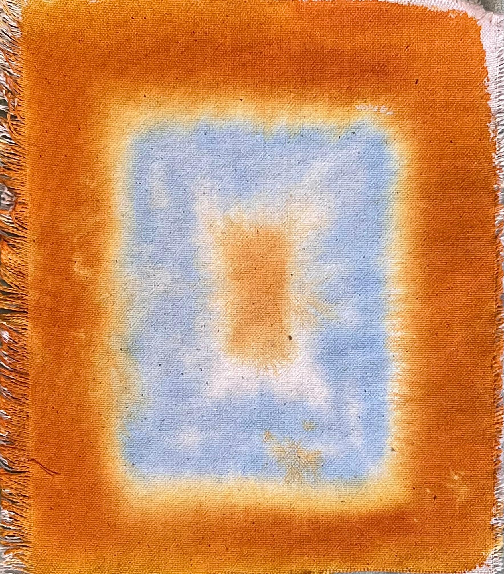 Petite peinture abstraite géométrique abstraite à l'aquarelle/acrylique marron et bleu bébé  - Géométrique abstrait Painting par Bridgette Duran