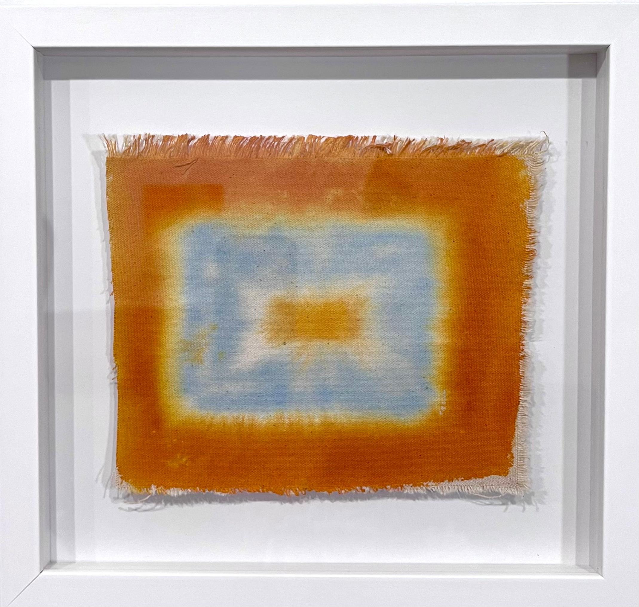Petite peinture abstraite géométrique abstraite à l'aquarelle/acrylique marron et bleu bébé  en vente 2