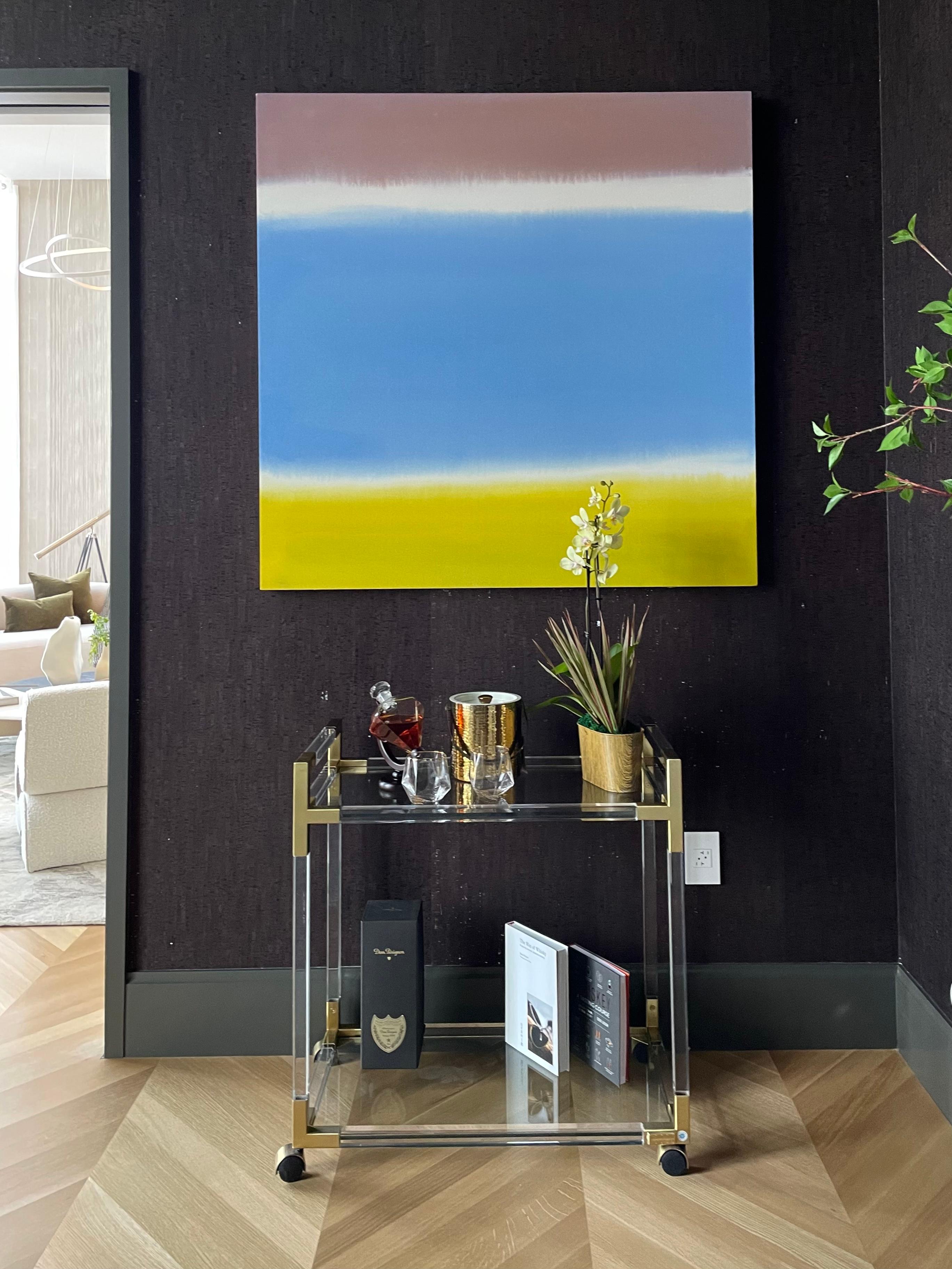 Peinture acrylique abstraite Colorfield, (bleu bébé, vert citron, coloré, Rothko) - Géométrique abstrait Painting par Bridgette Duran