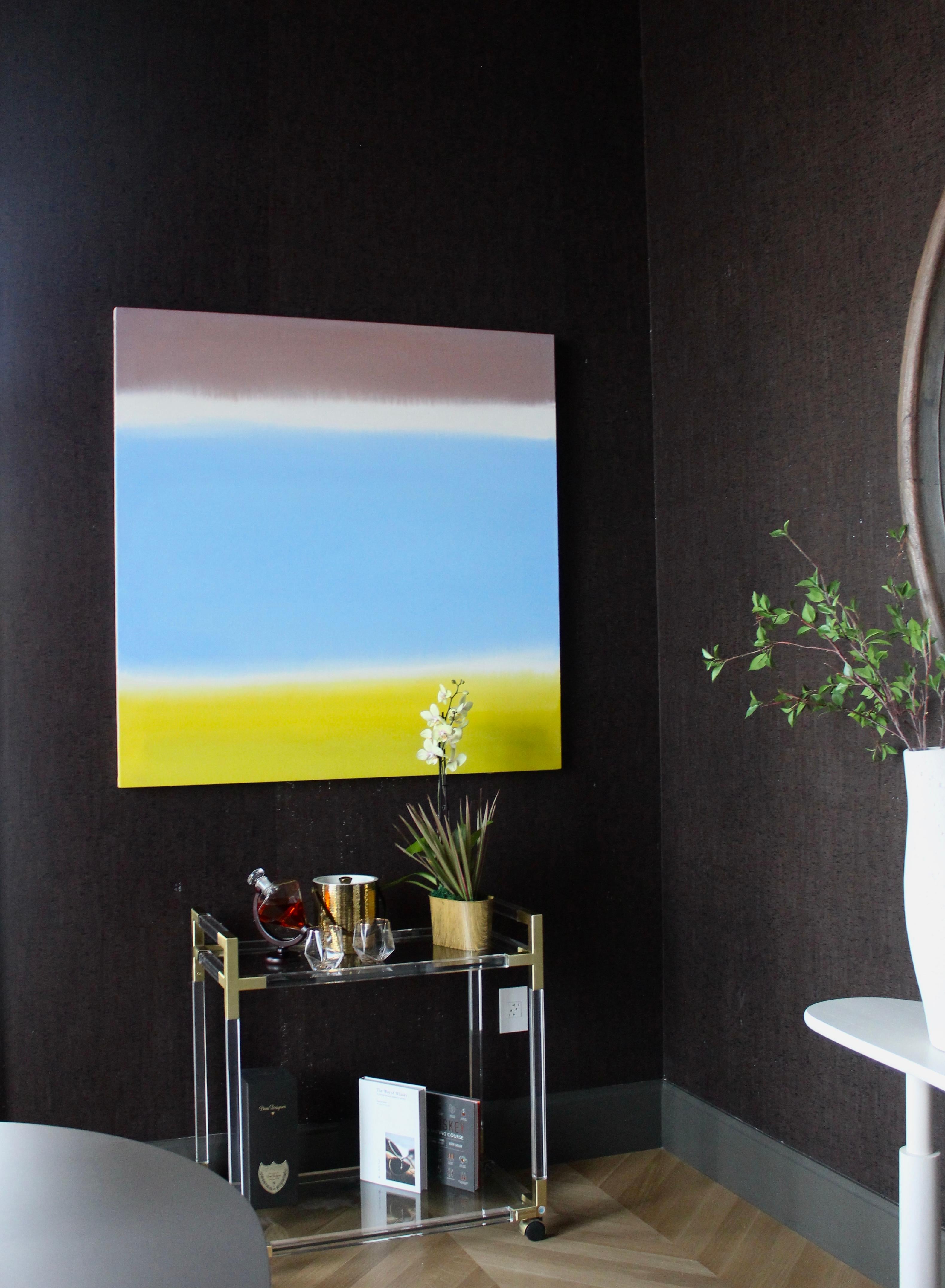 Peinture acrylique abstraite Colorfield, (bleu bébé, vert citron, coloré, Rothko) - Gris Abstract Painting par Bridgette Duran