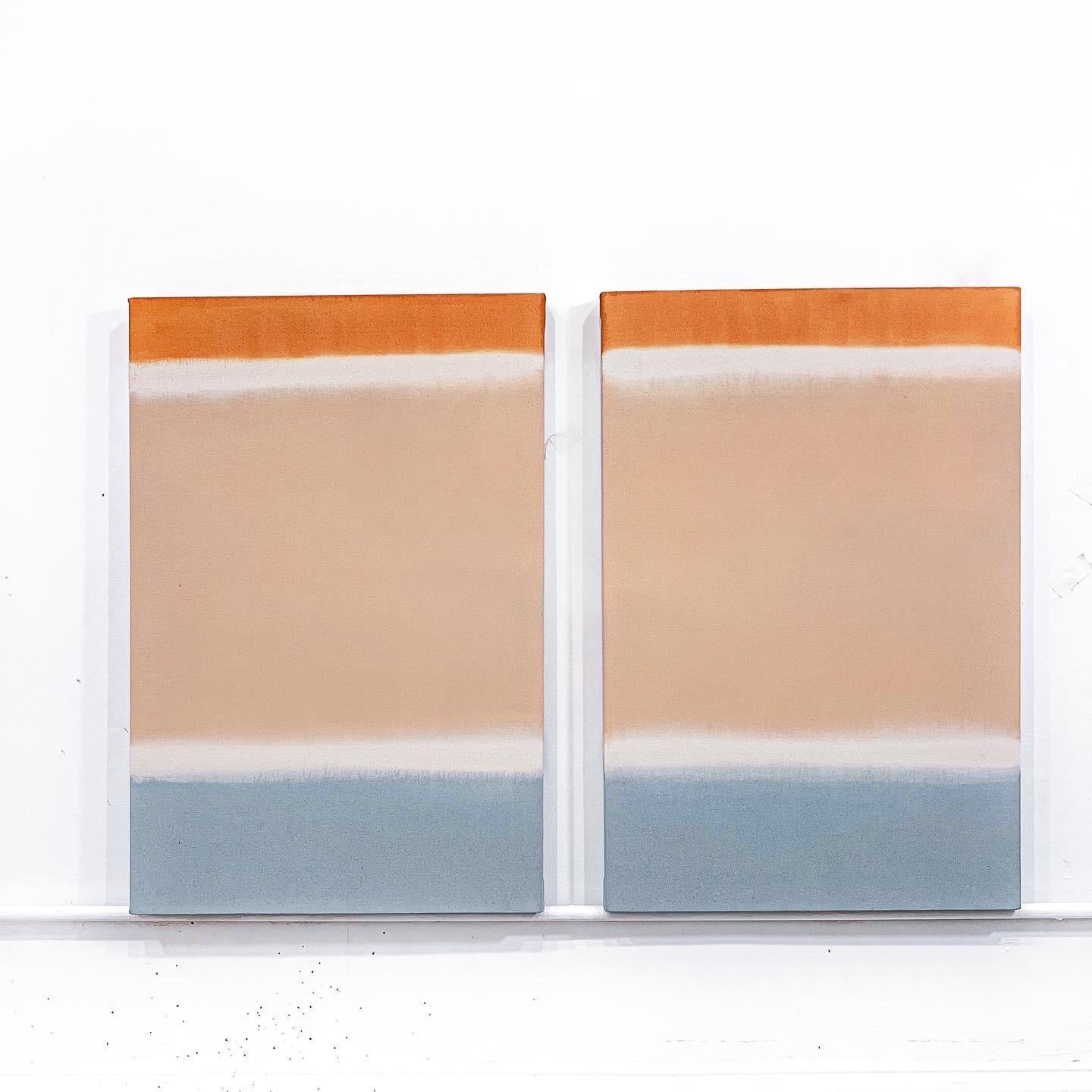 Peinture abstraite de champs de couleurs, gris bleu, or orange neutre pêche, beige. Peinture acrylique abstraite Peinture minimaliste 