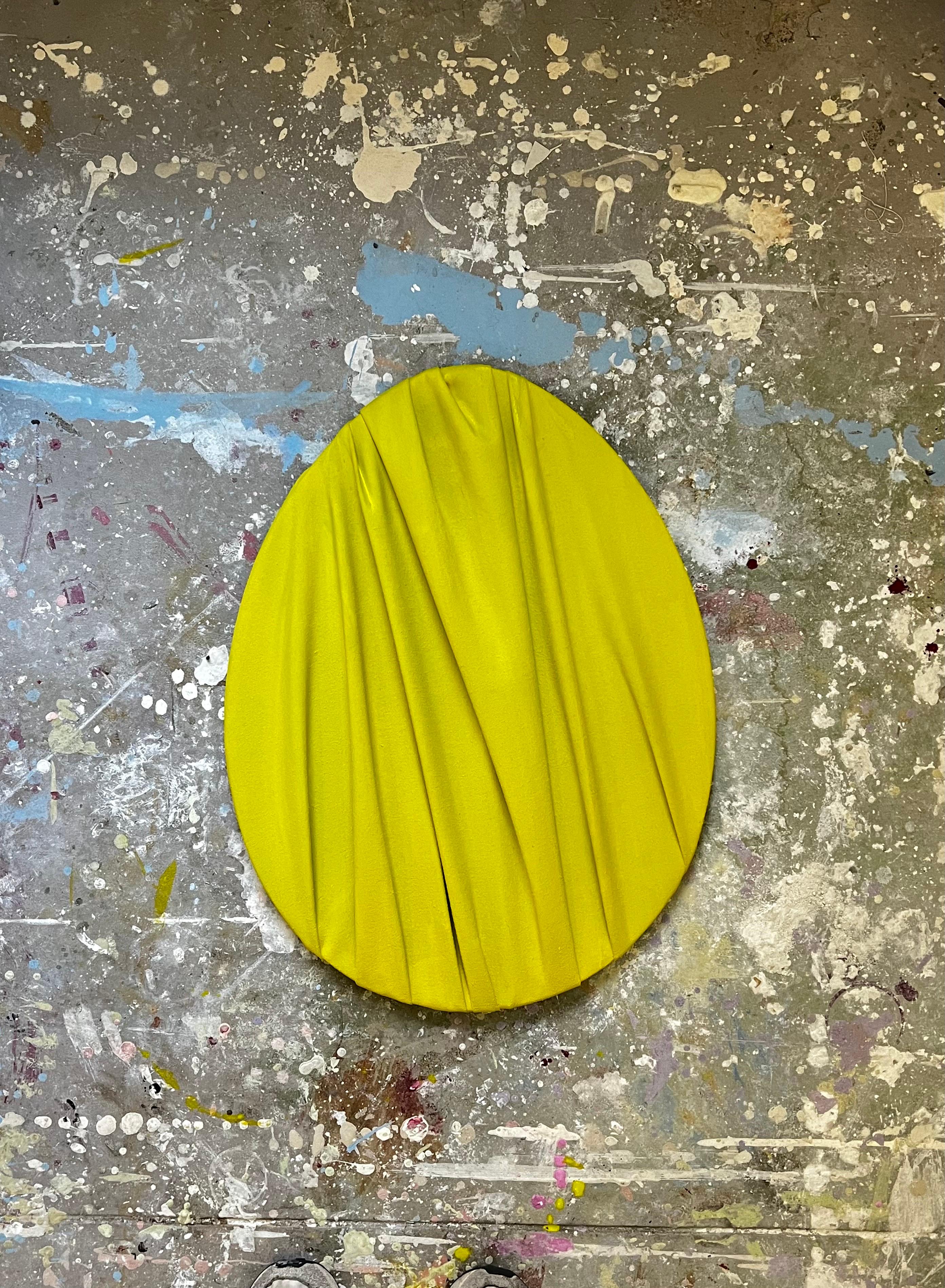 Lime Green Oval Wall Sculpture - Painting by Bridgette Duran