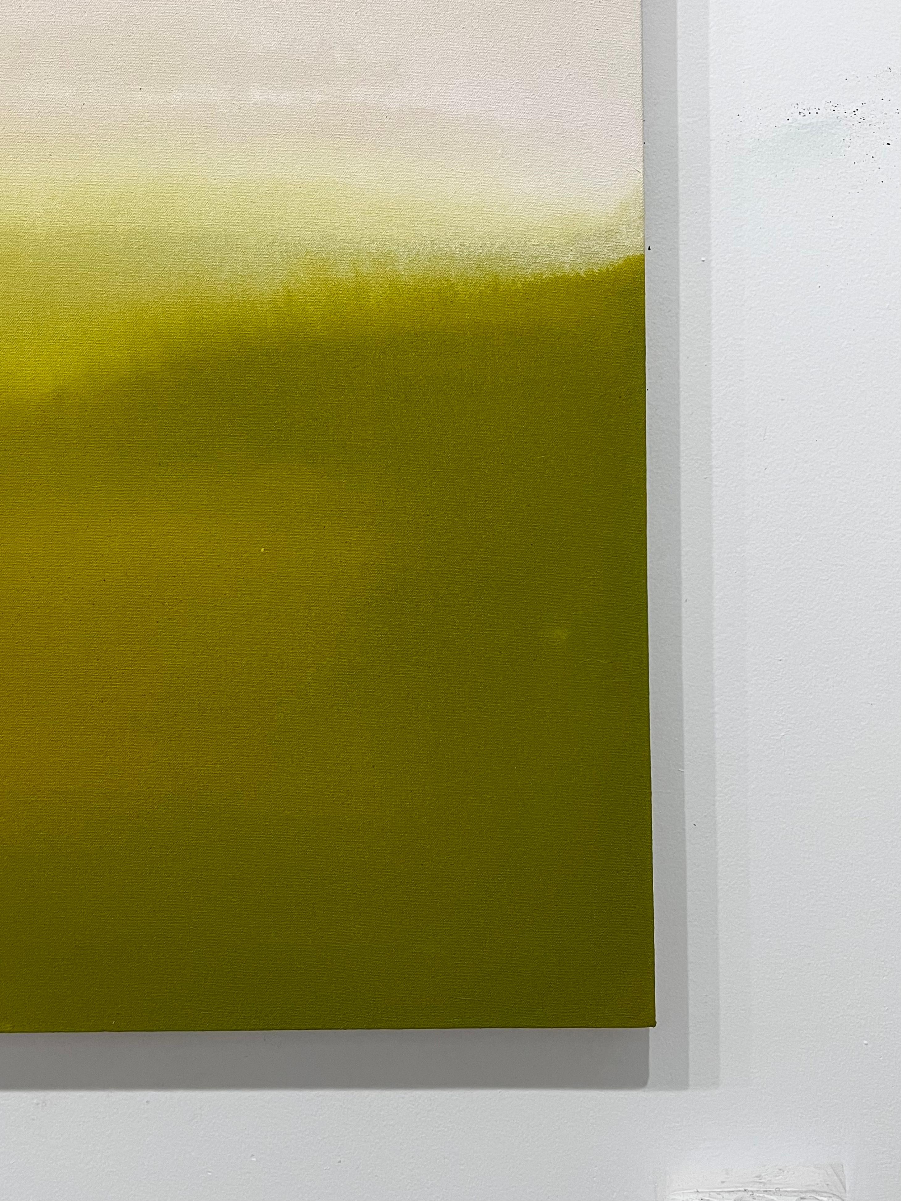 Geometrisches abstraktes Acrylgemälde in Limonengrün, warmem Weiß und Braun  im Angebot 2