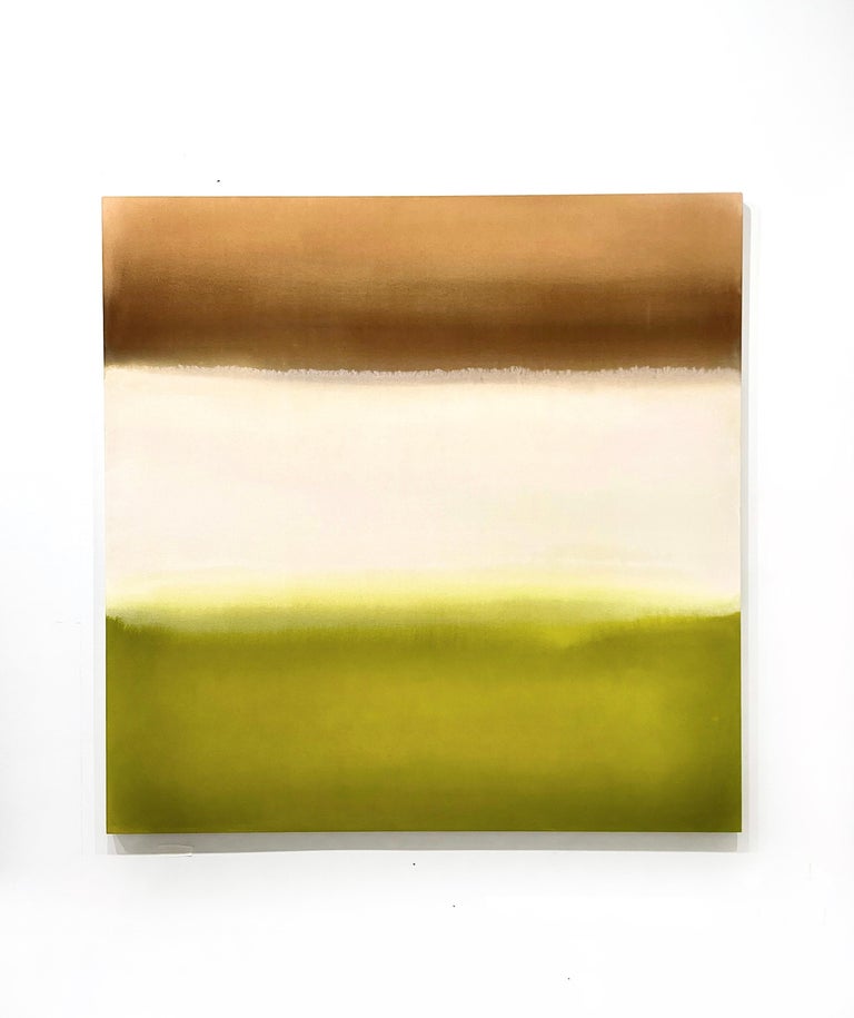 Bridgette Duran Abstract Painting - Lime Green, Warm White and Brown, Geometric Abstract Acrylic Painting 