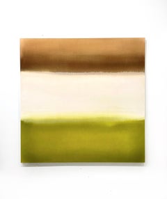 Lime Green, Warm White and Brown, Geometric Abstract Acrylic Painting 