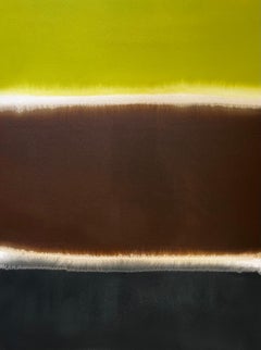 Sepia Brown, Black ink,  Lime Green Abstract Acrylic Painting