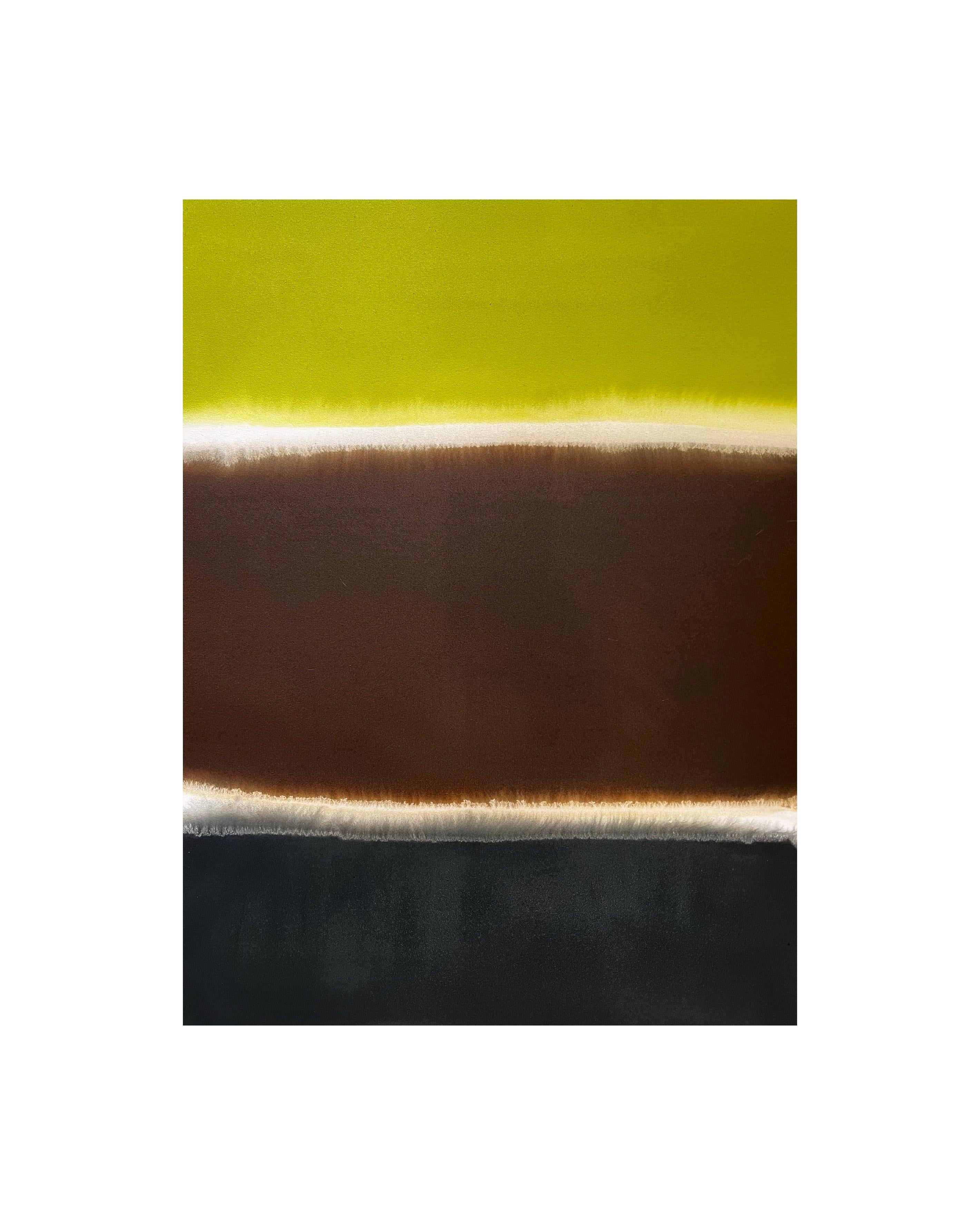 Bridgette Duran Abstract Painting - Sepia Brown, Black ink,  Lime Green Abstract Acrylic Painting 