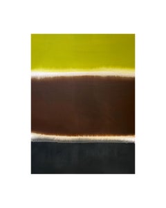Sepia Brown, Black ink,  Lime Green Abstract Acrylic Painting 
