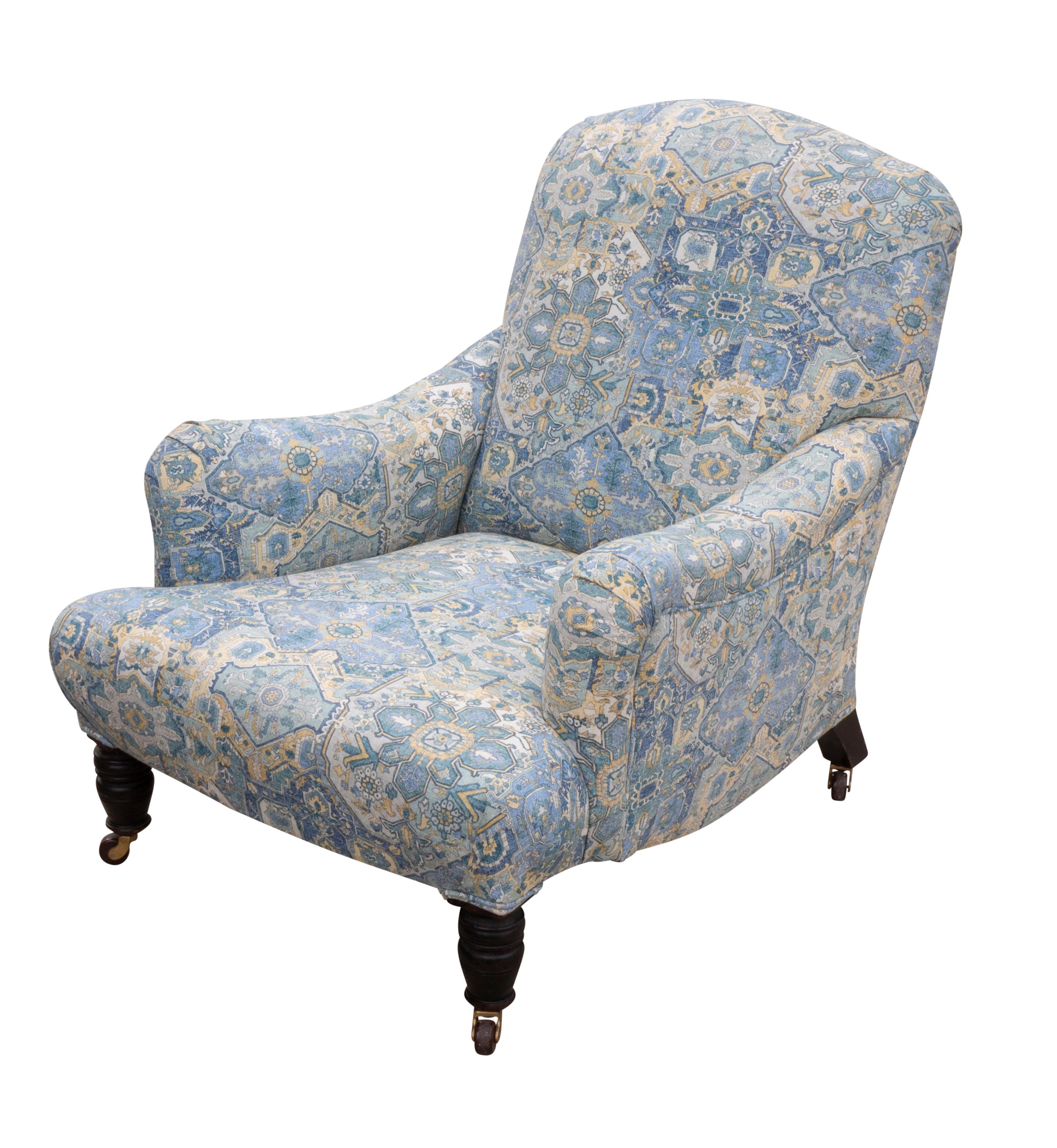 Edwardian Bridgewater Style Upholstered Armchair For Sale