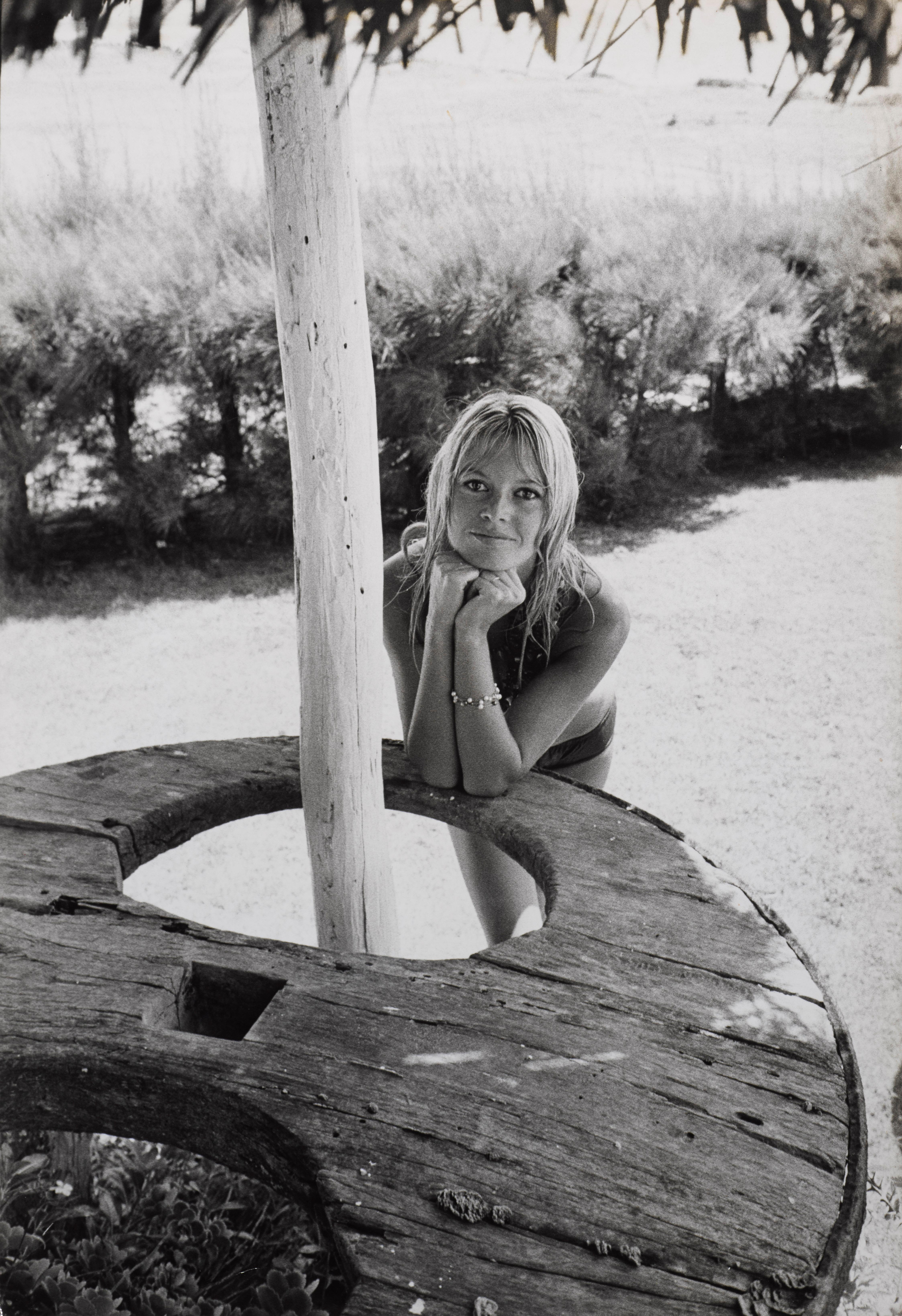 Original 1950s French vintage black and white publicity photograph of Brigitte Bardot.