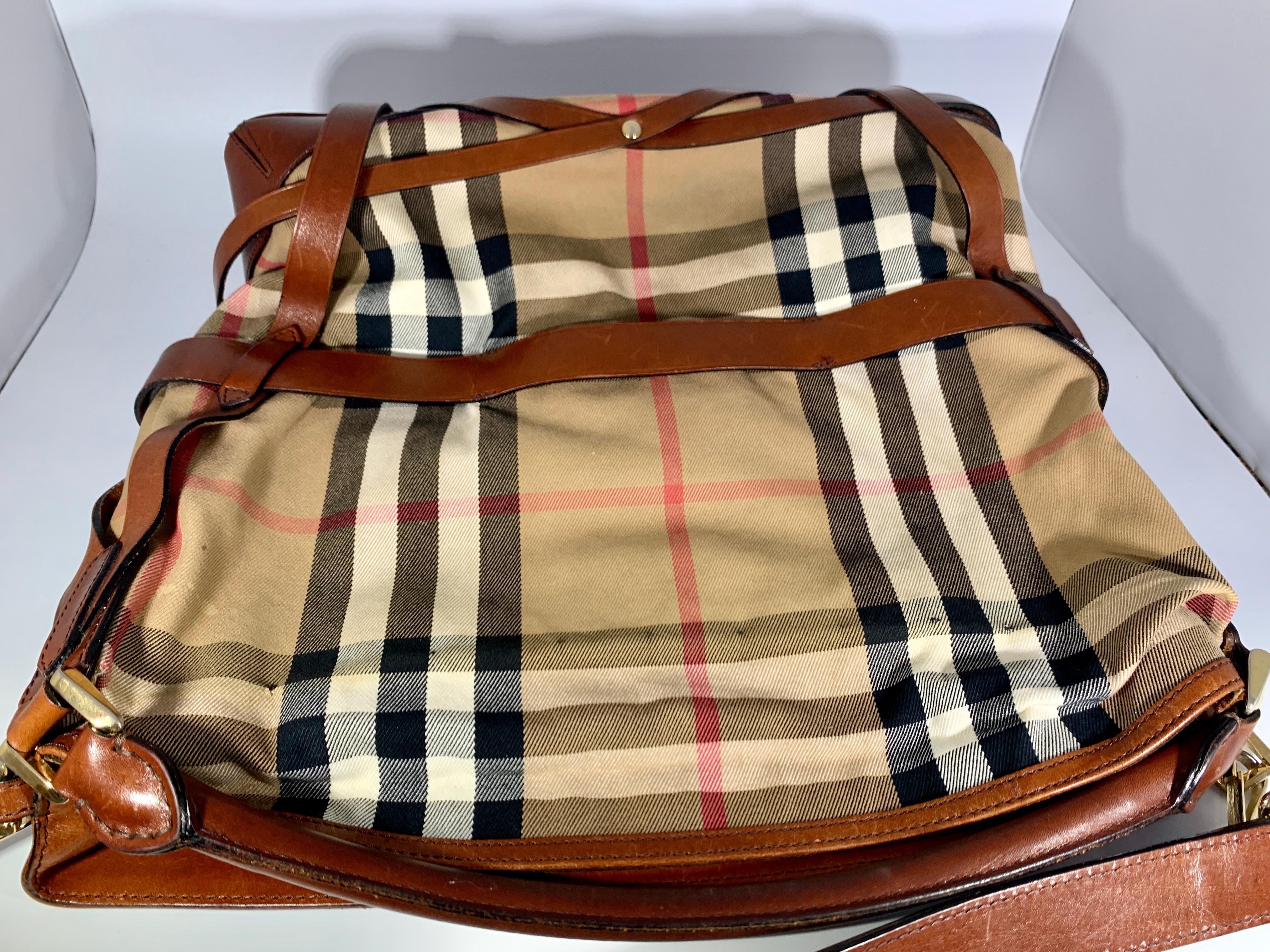  Bridle House Check Gosford Large Brown Leather Canvas Hobo Bag 2
