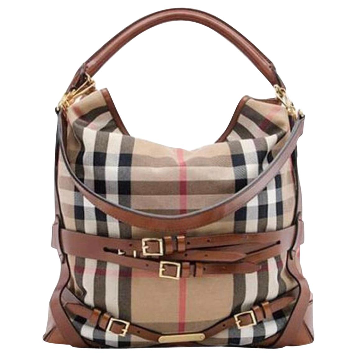  Bridle House Check Gosford Large Brown Leather Canvas Hobo Bag