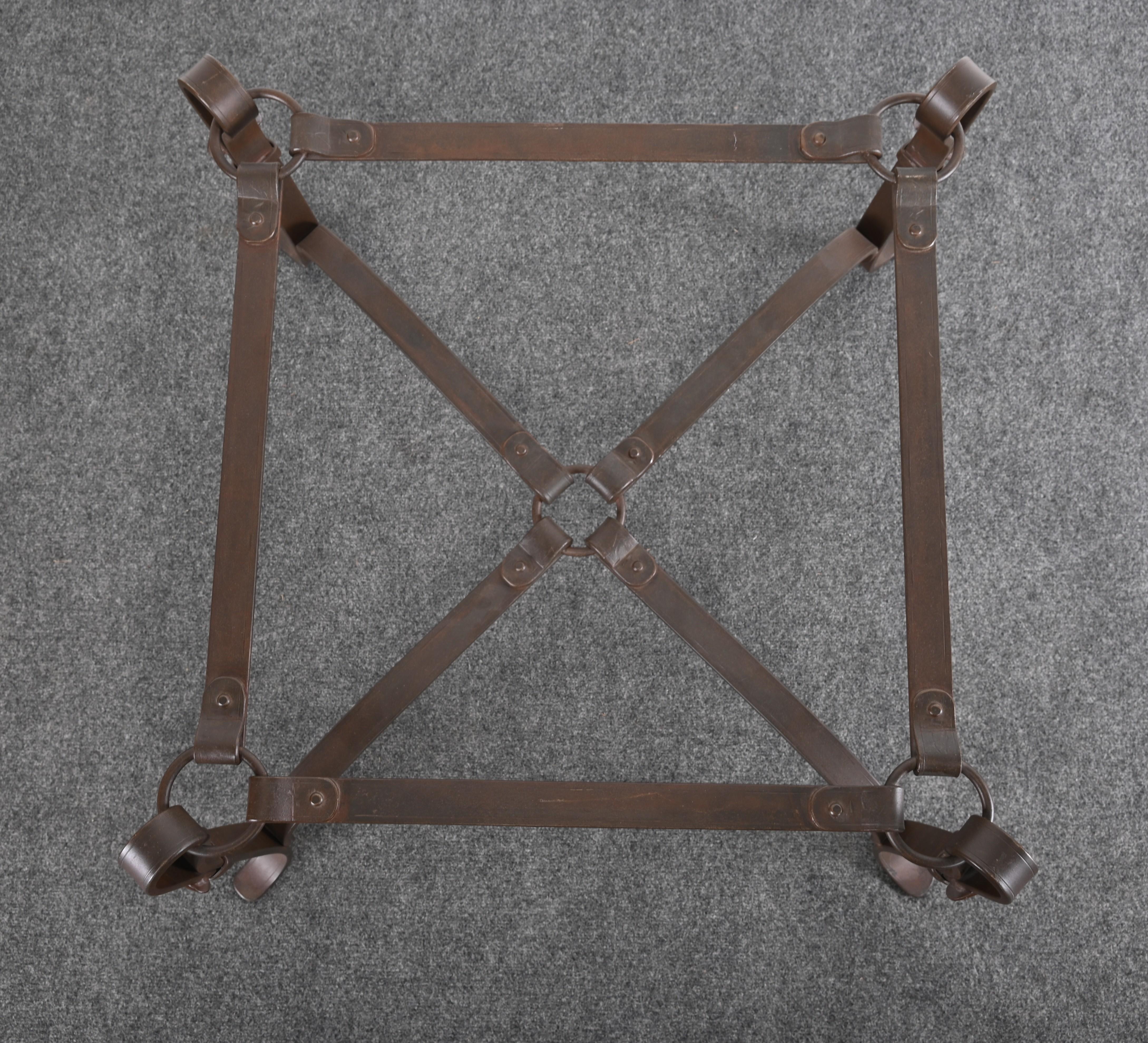 Mid-Century Modern Bridle Strap Coffee Table in the Manner of Hermes, 20th Century For Sale