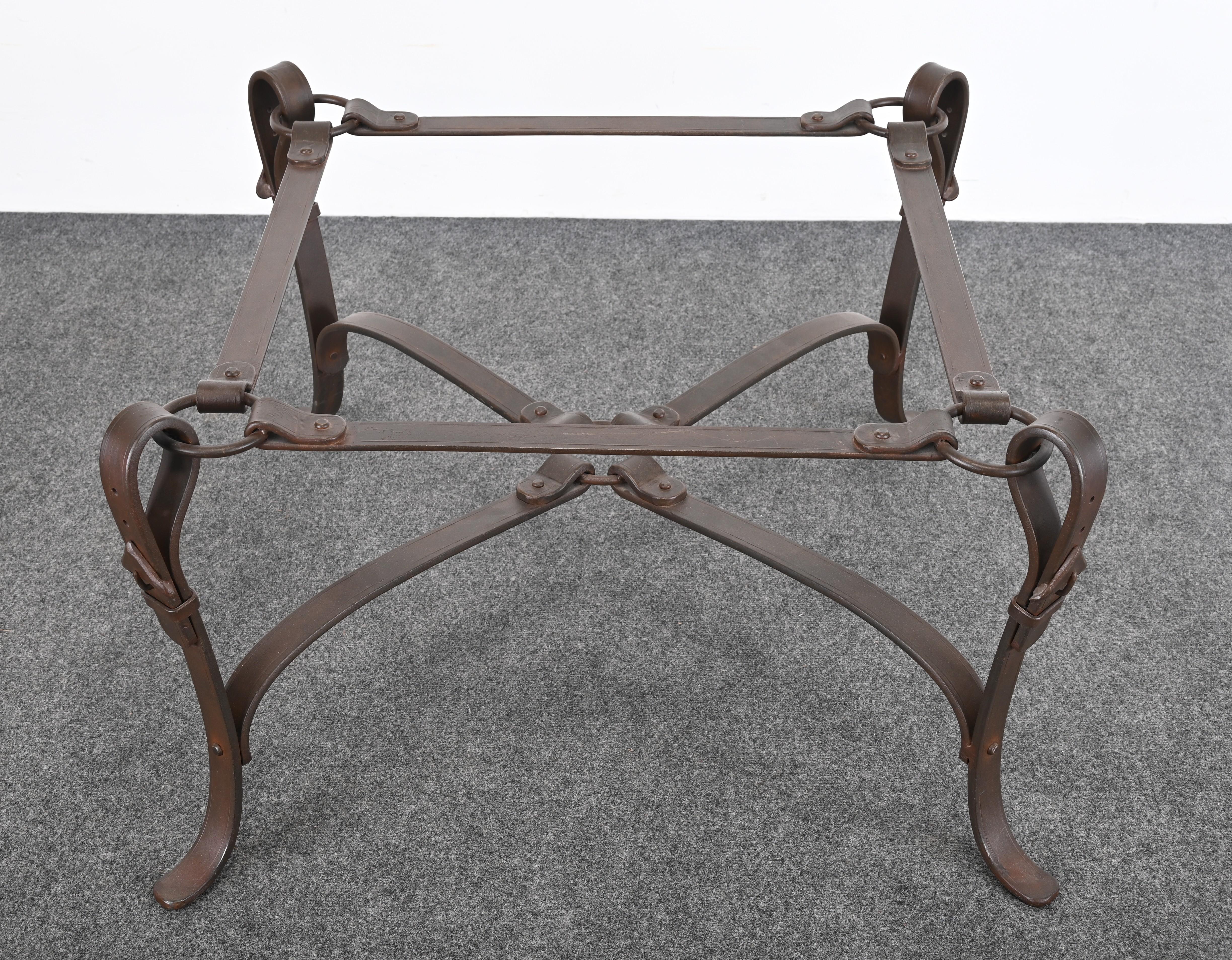 Glass Bridle Strap Coffee Table in the Manner of Hermes, 20th Century For Sale