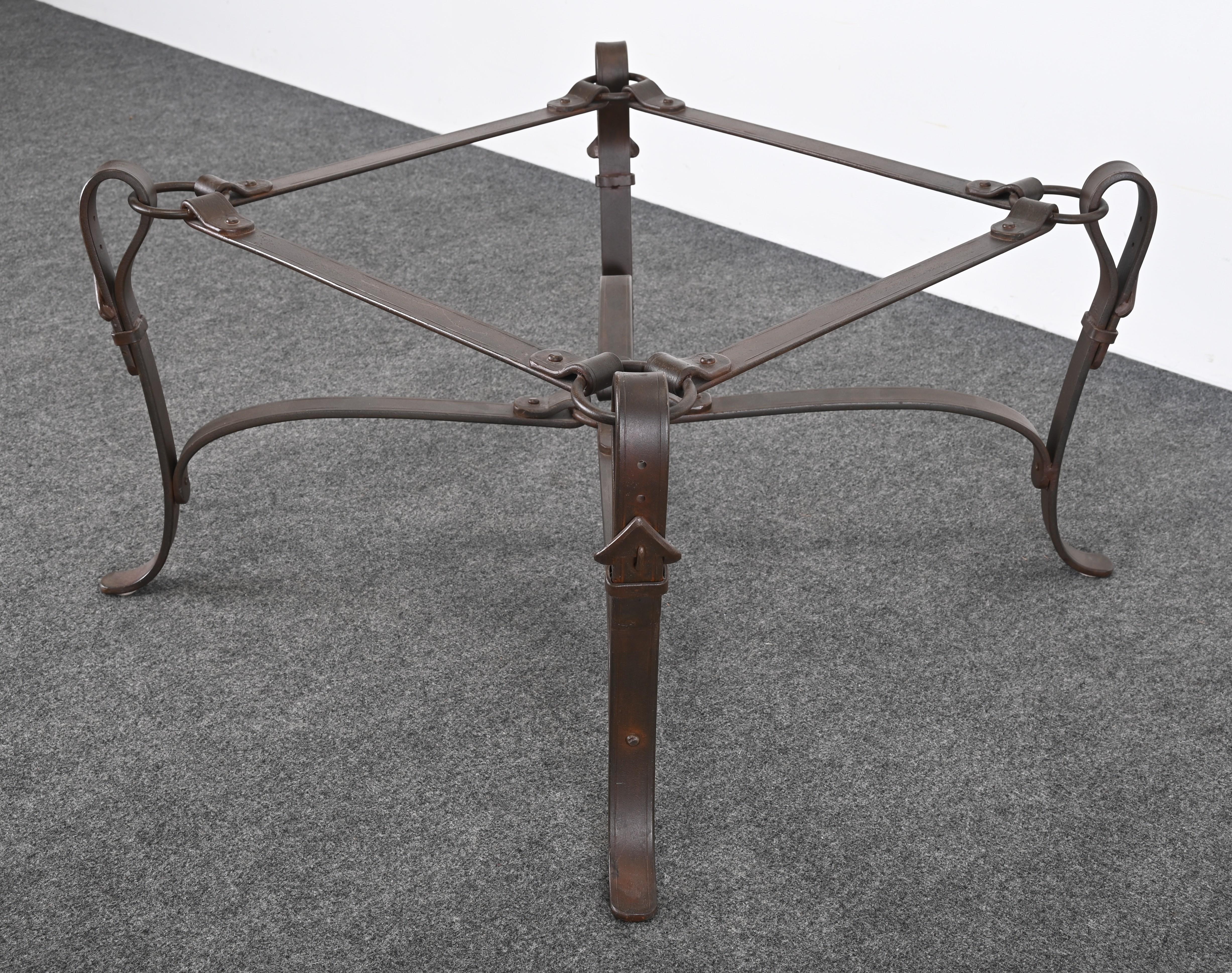 Bridle Strap Coffee Table in the Manner of Hermes, 20th Century For Sale 1