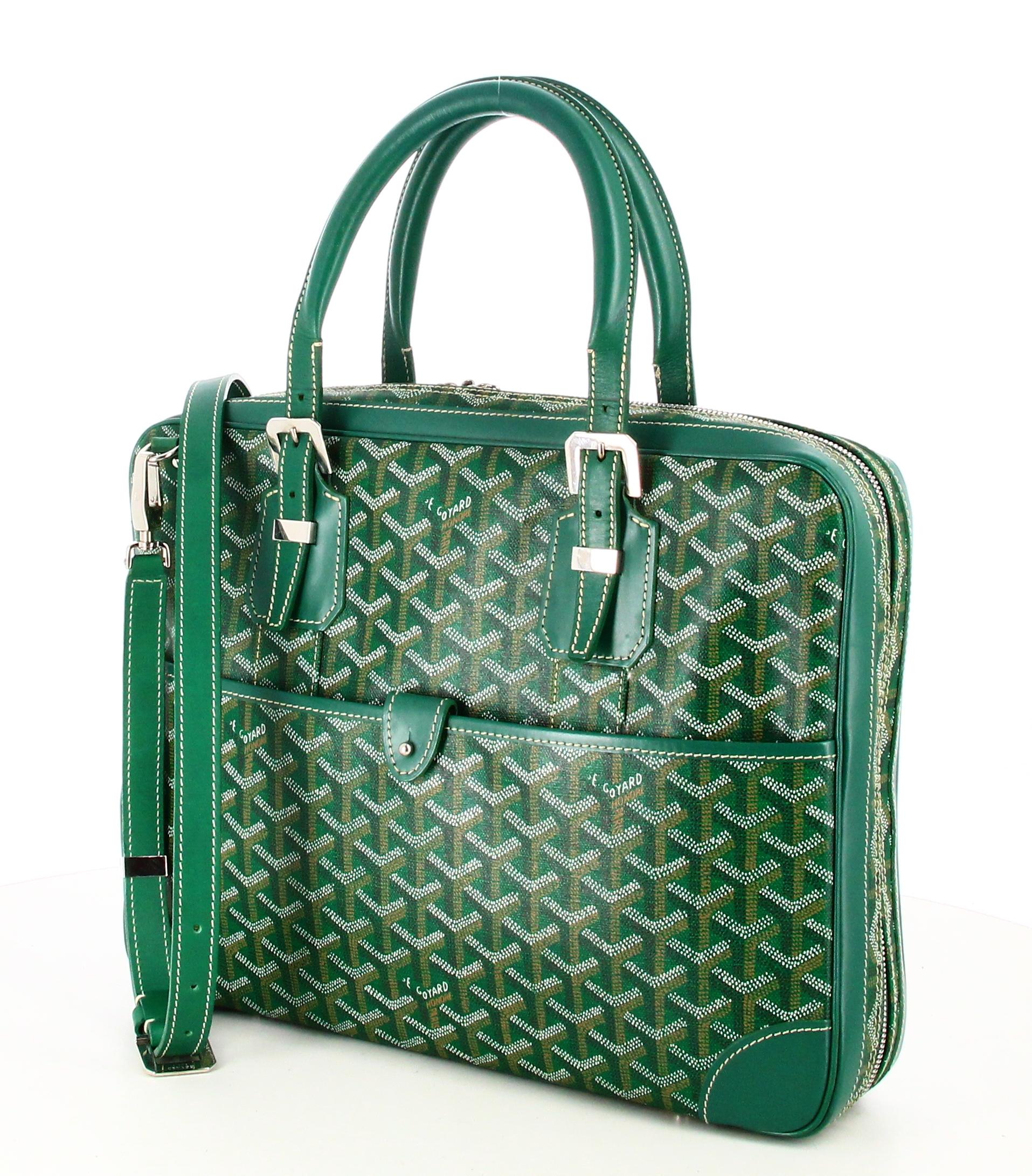 Brief Case Diplomate Goyard Green  In Good Condition For Sale In PARIS, FR