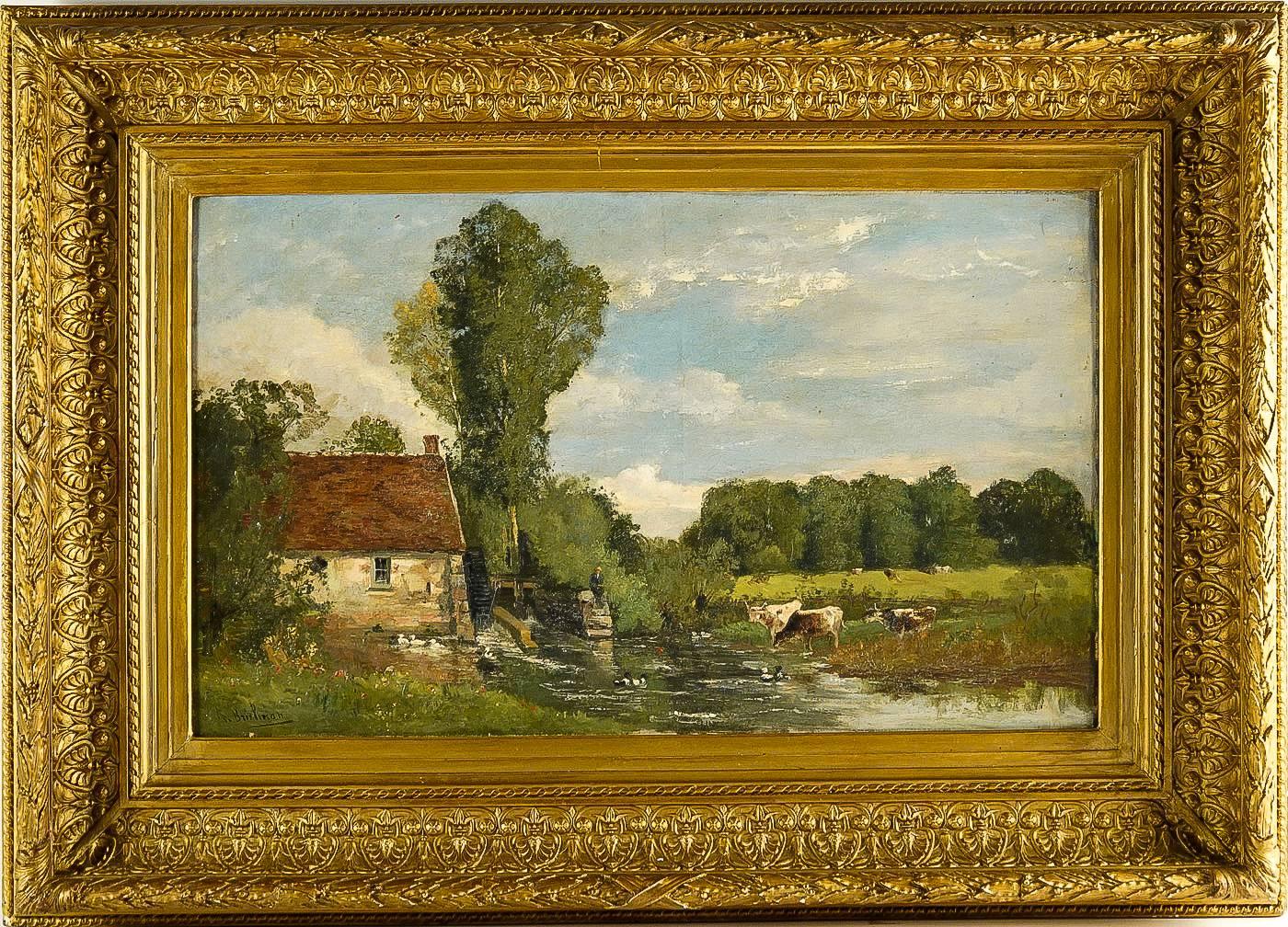 A beautiful and decorative painting depicting a rural landscape with an old mill by the river.
An excellent romantic landscape which proposes us, Jacques Brielman.

Our painting signed on a lower left Jacques Brielman; it is in its original gilt