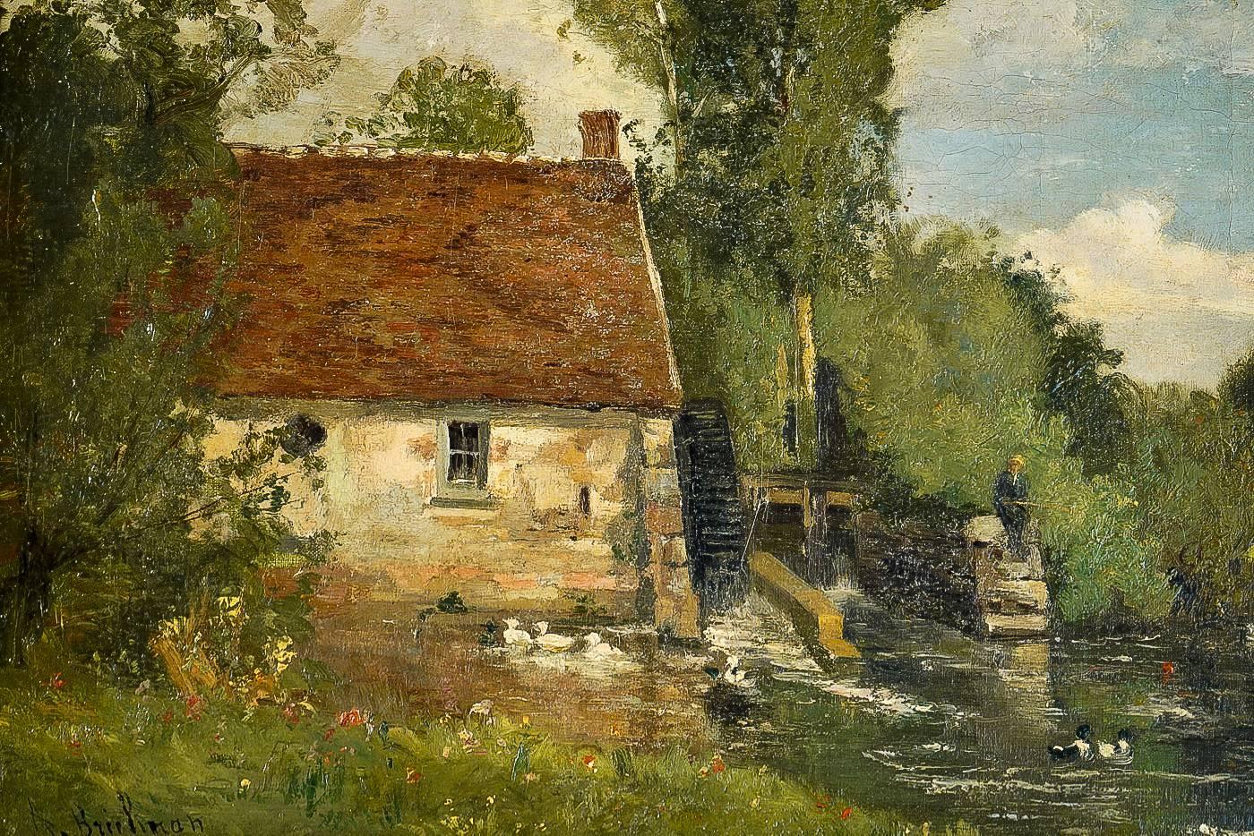 French Brielman Jacques Alfred, Old Mill by a River, Oil on Canvas, circa 1860-1870