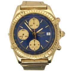 Vintage Brietling Yellow Gold Blue Dial Chronomat Wristwatch