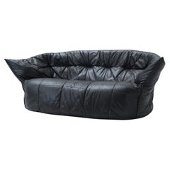Brigantin Black Leather Sofa, Michel Ducaroy, Ligne Roset France