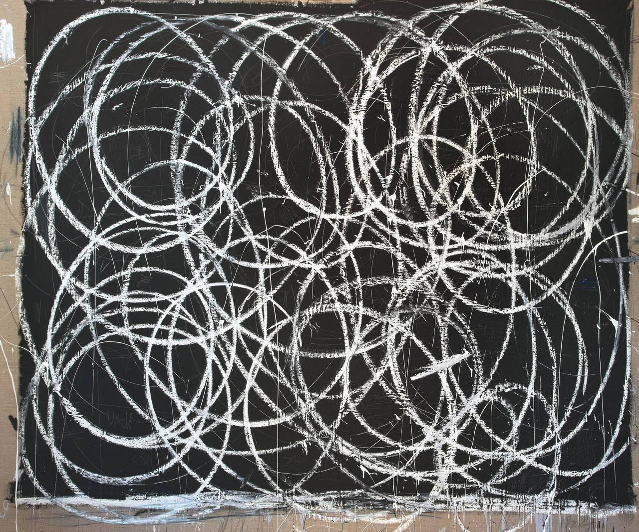 Briggs Solomon Abstract Print - Black With Many White Swirls