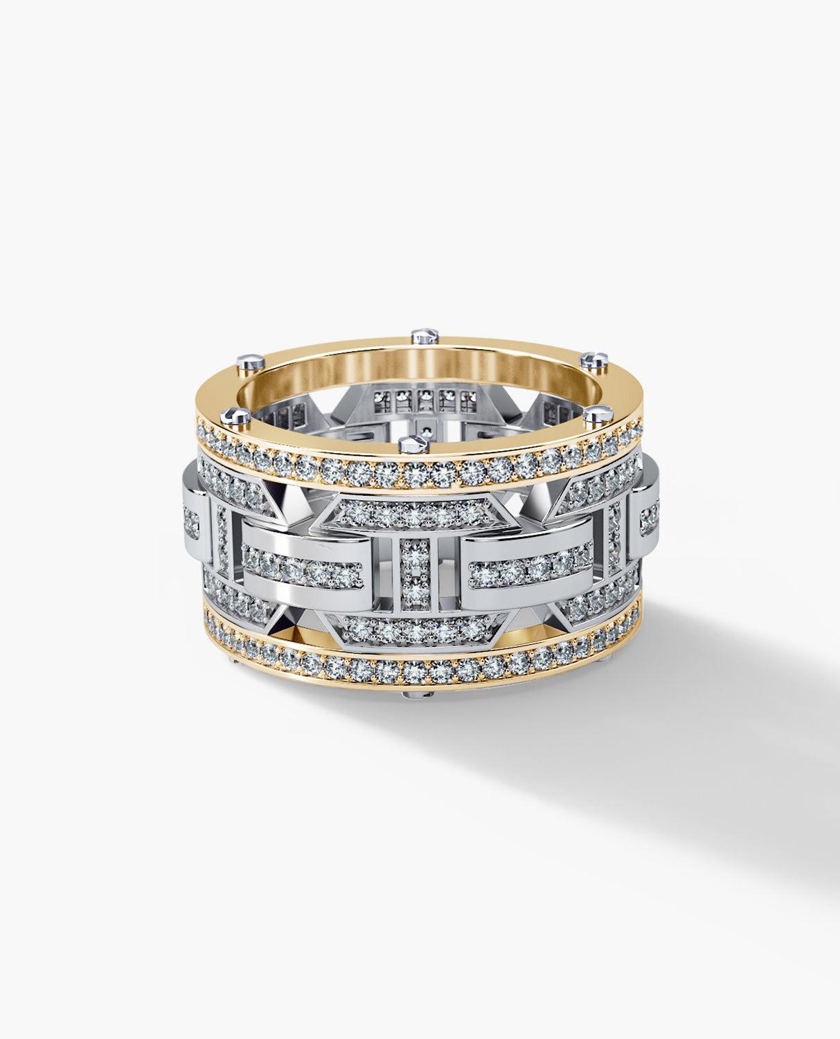 BRIGGS Zweifarbiger Ring aus 14k Gelb- und Weißgold mit 2,10ct Diamanten - breite Version (Zeitgenössisch) im Angebot