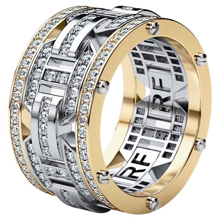 BRIGGS Zweifarbiger Ring aus 14k Gelb- und Weißgold mit 2,10ct Diamanten - breite Version im Angebot