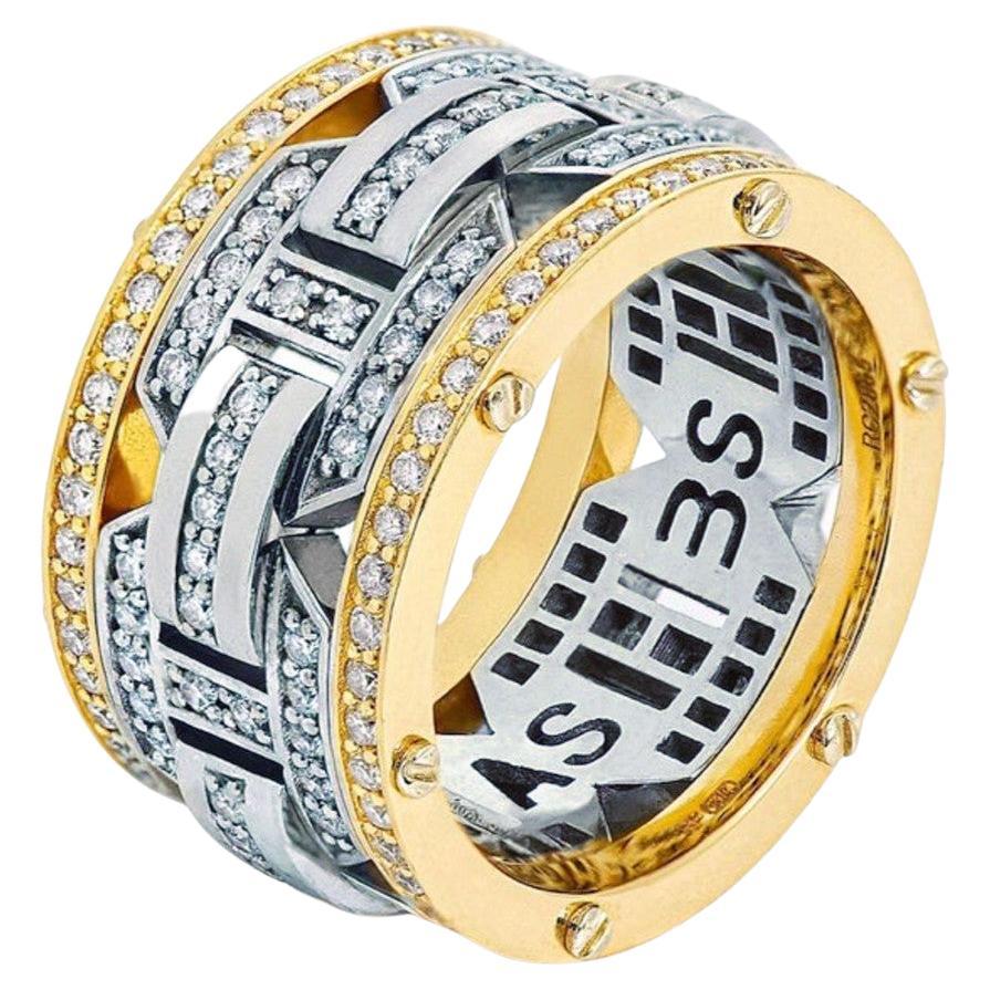 Briggs Two-Tone Gold Ring with 2.10 Carat Diamonds with Initials For Sale