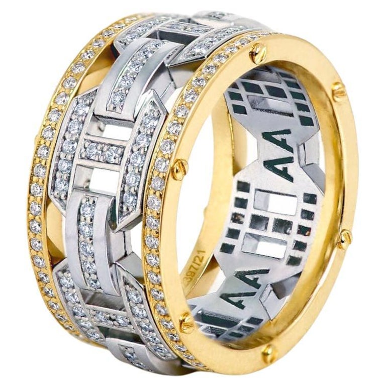 Bague En Or Bicolore 18 Carats – Pavée De 24 Diamants – Taille 53 – Neuve Avec étiquettes – Christian Bernard