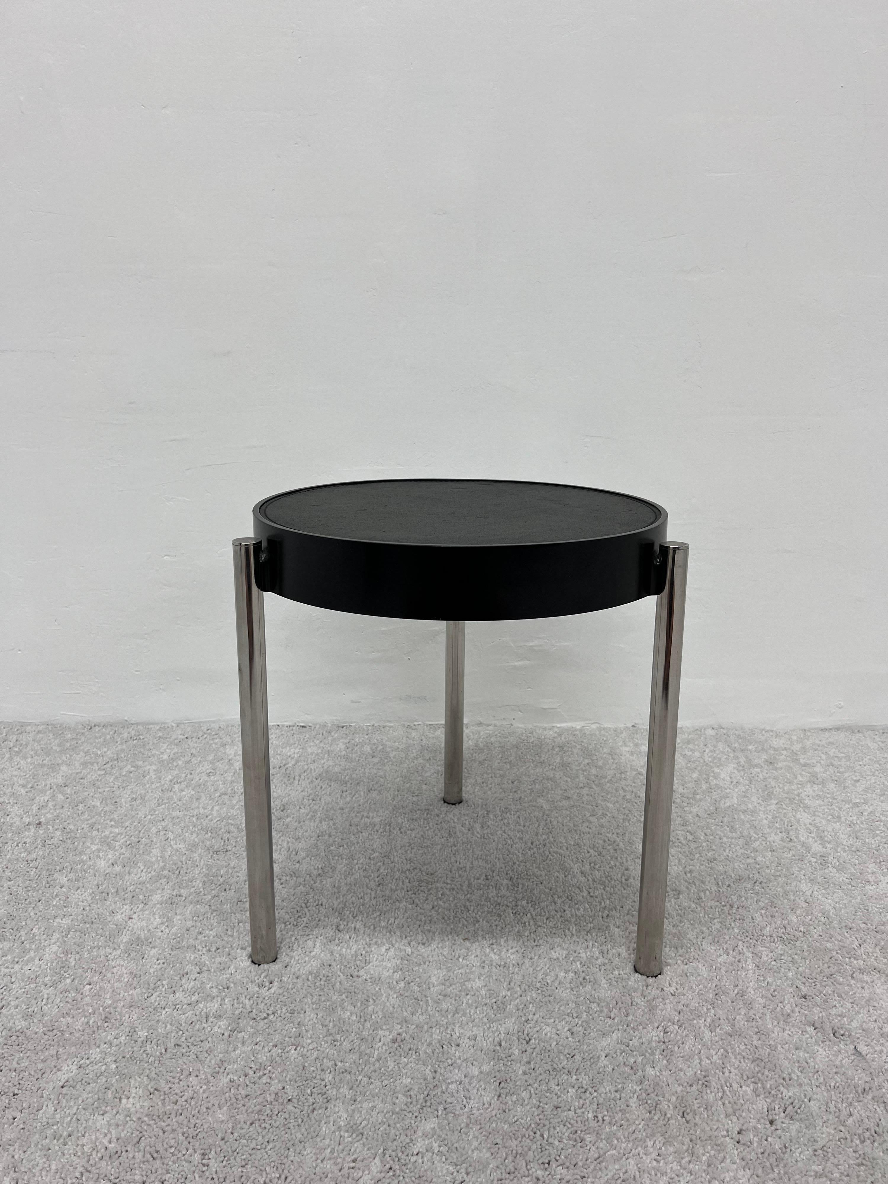 20th Century Brighella Black Leather and Chrome Side Table for Zanotta, Historical Archive For Sale