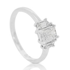 Bright 18K White Gold Natural Diamond 3 Stone Ring w/1.35 Carat - GIA Certified
