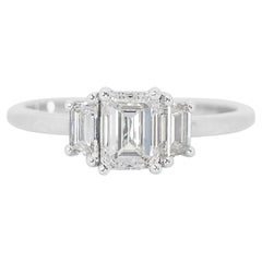 Bright 18K White Gold Natural Diamond 3 Stone Ring w/1.35 Carat - GIA Certified 