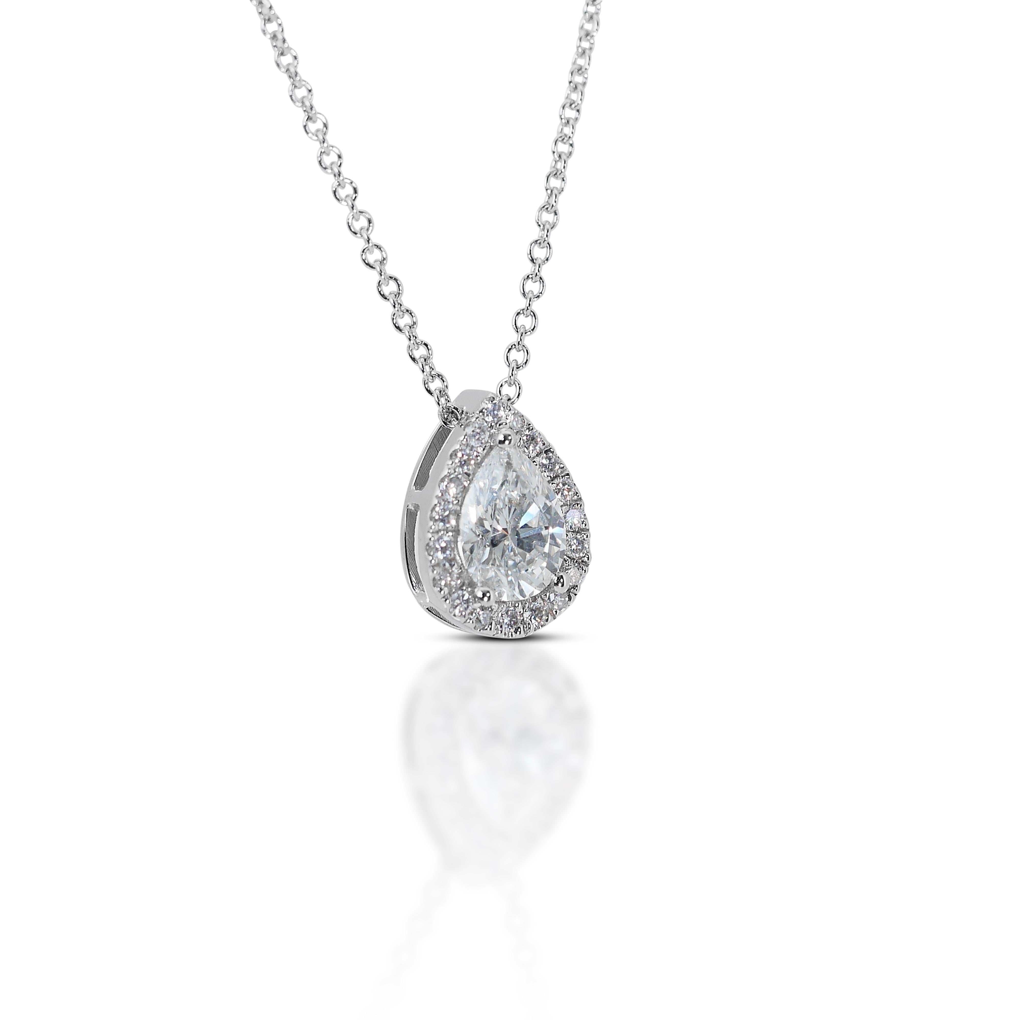 Bright 18K White Gold Pear Diamond Pendant w/ 1.17ct - GIA Certified In New Condition For Sale In רמת גן, IL