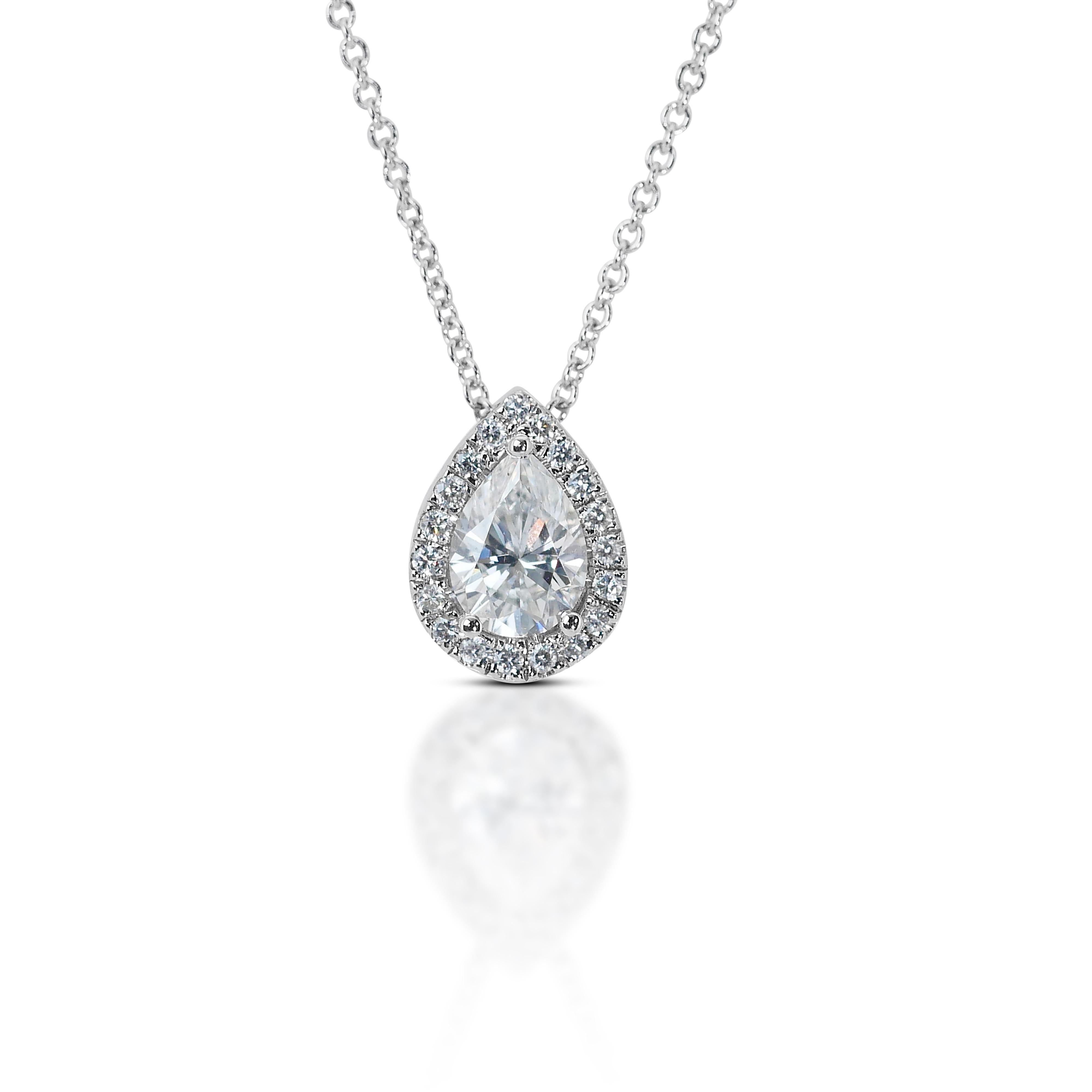 Bright 18K White Gold Pear Diamond Pendant w/ 1.17ct - GIA Certified For Sale 1