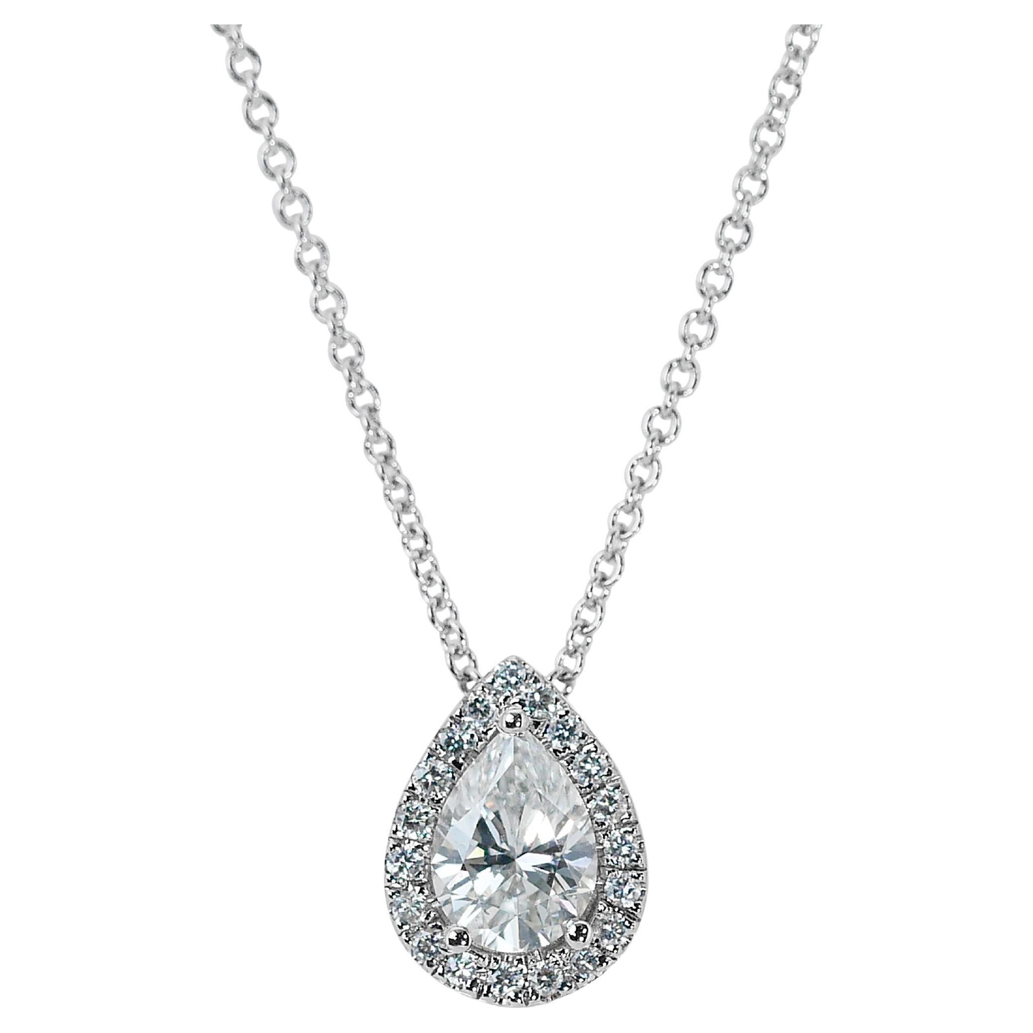 Bright 18K White Gold Pear Diamond Pendant w/ 1.17ct - GIA Certified For Sale