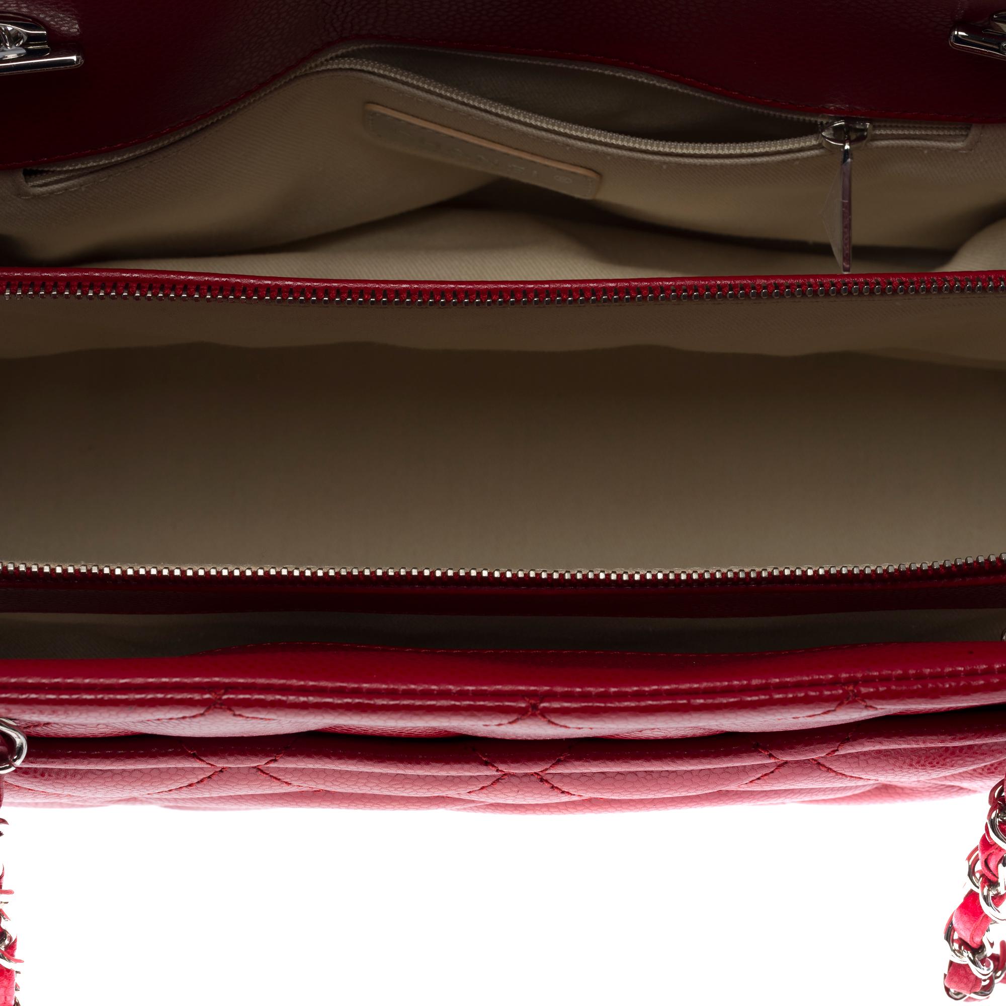 Chanel - Superbe sac fourre-tout en cuir matelassé rouge caviar, SHW en vente 4