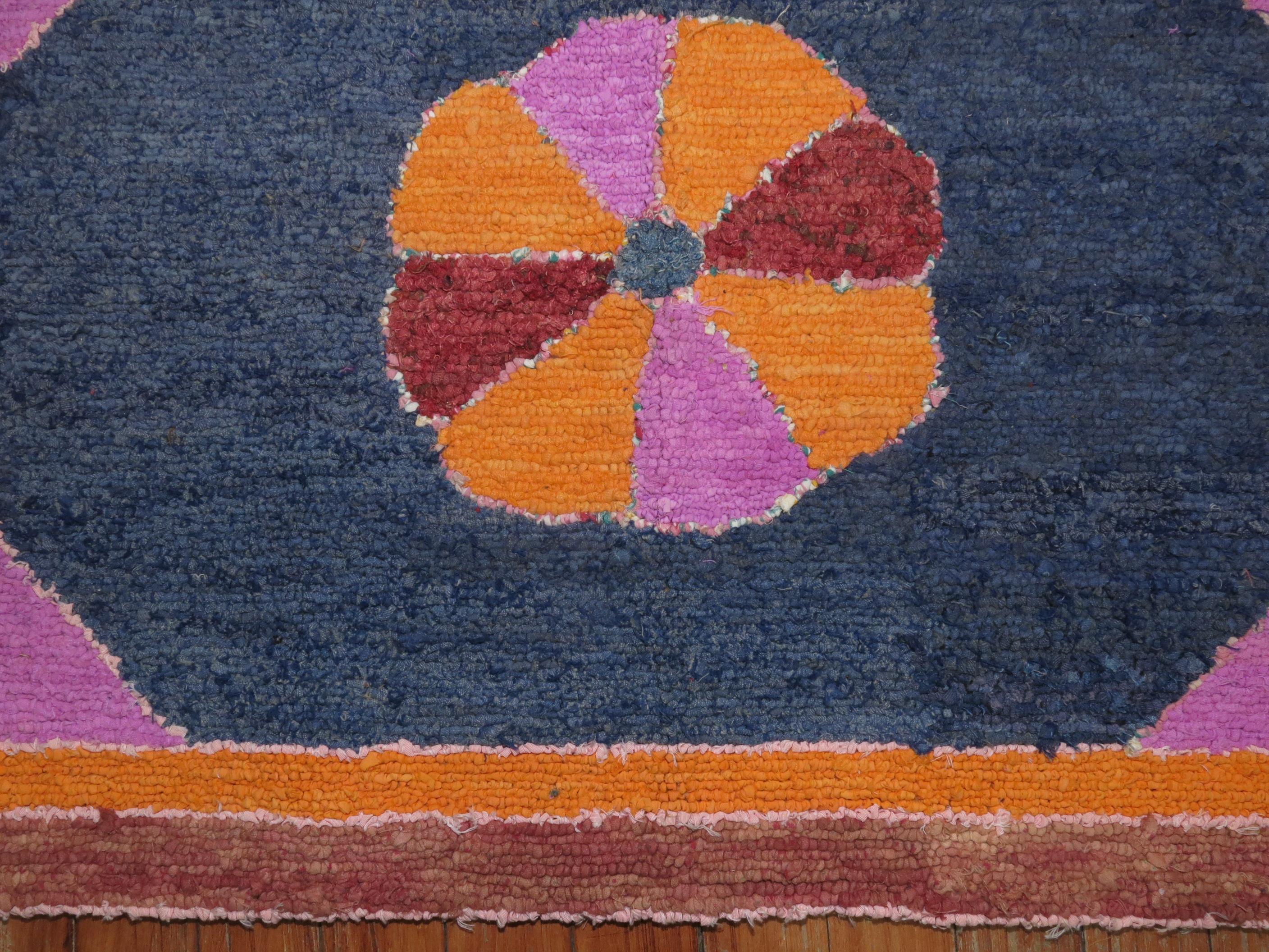 Hand-Woven Bright American Hooked Rug