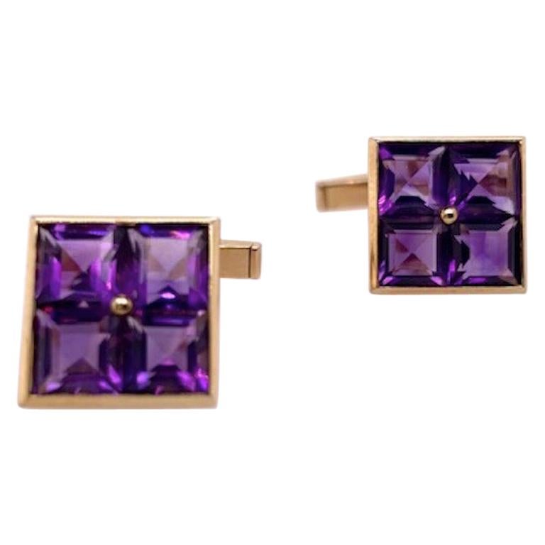 Bright Amethyst and Gold Cufflinks For Sale