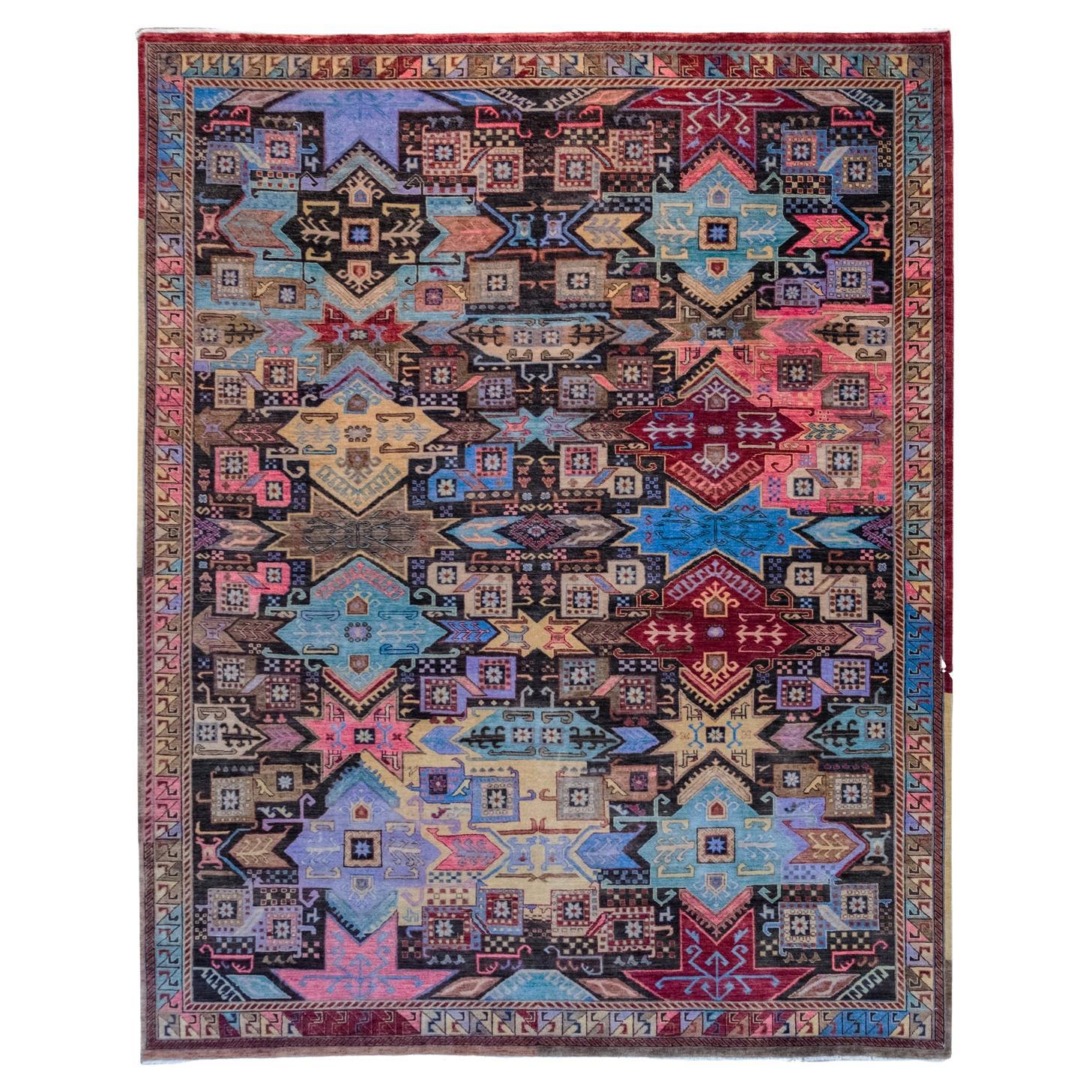 Tapis Kazak moderne aux couleurs vives et audacieuses - 8'x10'. en vente