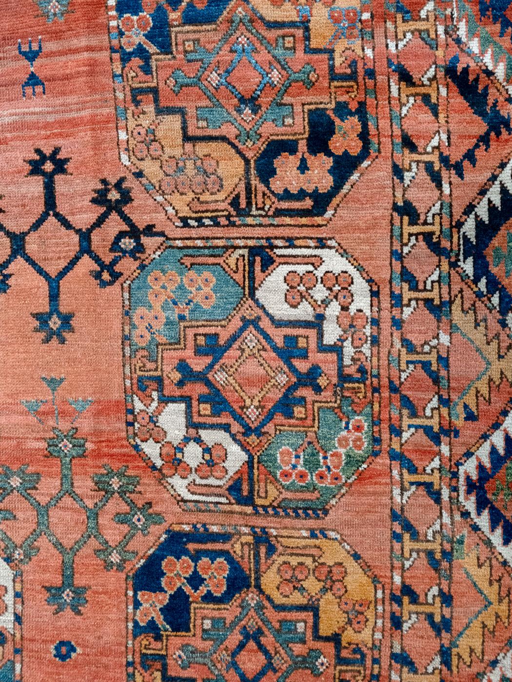 Tribal Tapis persan antique Ersari, noué à la main, aux couleurs vives et brillantes, en laine, 7' x 9' en vente
