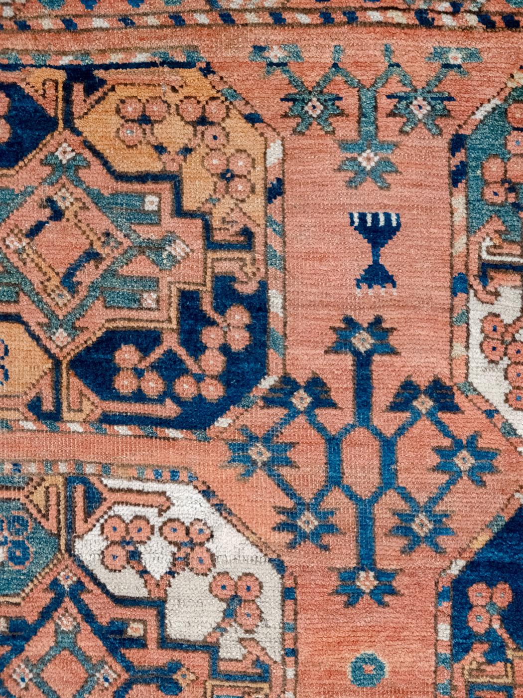 Turkmène Tapis persan antique Ersari, noué à la main, aux couleurs vives et brillantes, en laine, 7' x 9' en vente