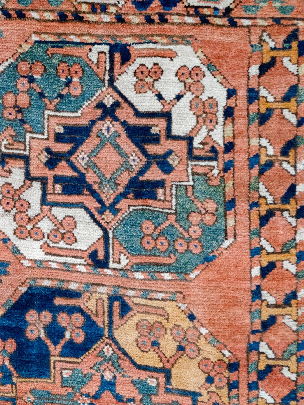 Teinture végétale Tapis persan antique Ersari, noué à la main, aux couleurs vives et brillantes, en laine, 7' x 9' en vente