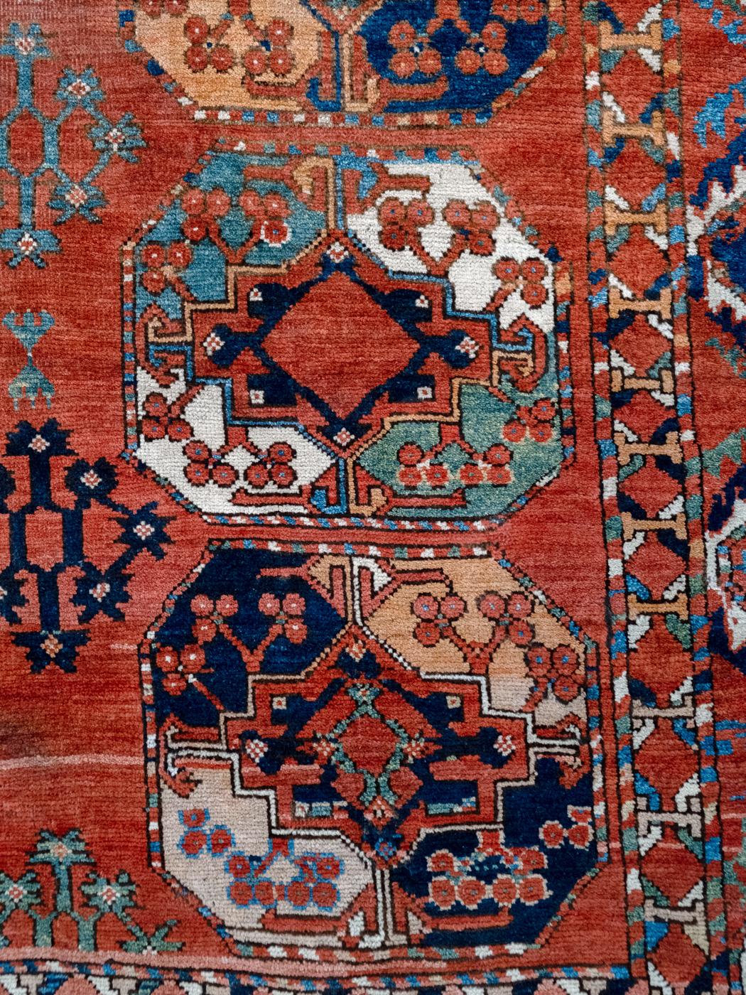 Hand-Knotted Bright and Brilliant Antique Persian Ersari Carpet, Wool, 7' x 9' In Good Condition For Sale In New York, NY